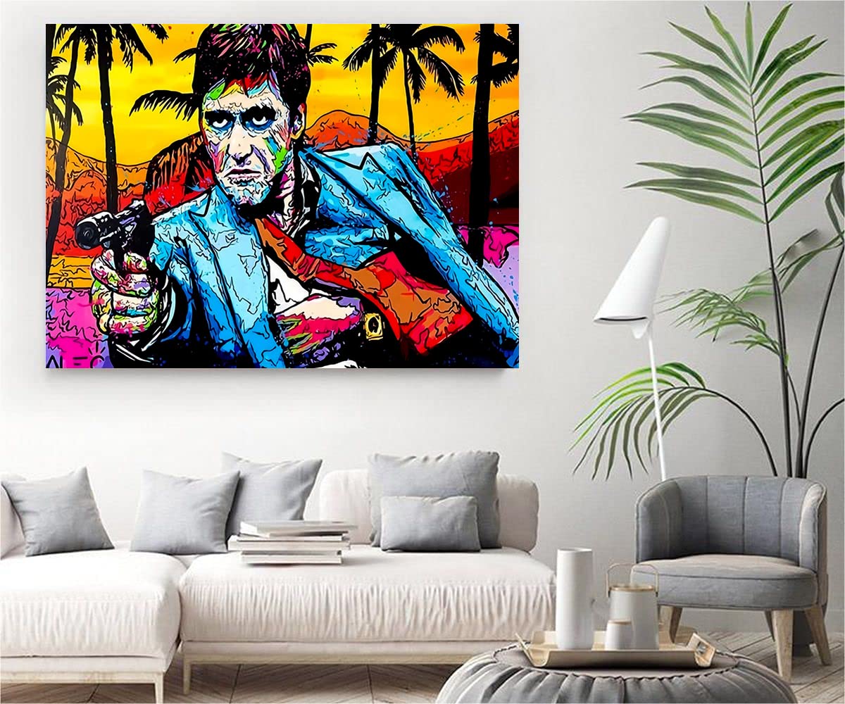Xtreme Skins Wooden Framed Canvas - Wall Decor for Living Room, Bedroom, Office, Hotels, Drawing Room (34x22 Inch) - TONY MONTANA GRAFFITI CANVAS