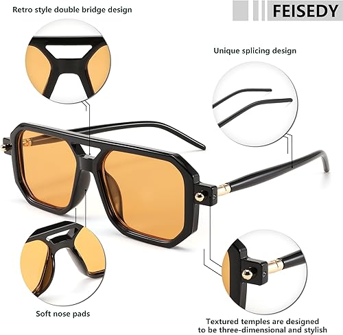 Miniatura 199 de Feisedy - B2622 - Lentes de sol estilo aviador, cuadrados, clásicos de los años 70, unisex, con montura clásica retro y elegante, UV400 Marco
