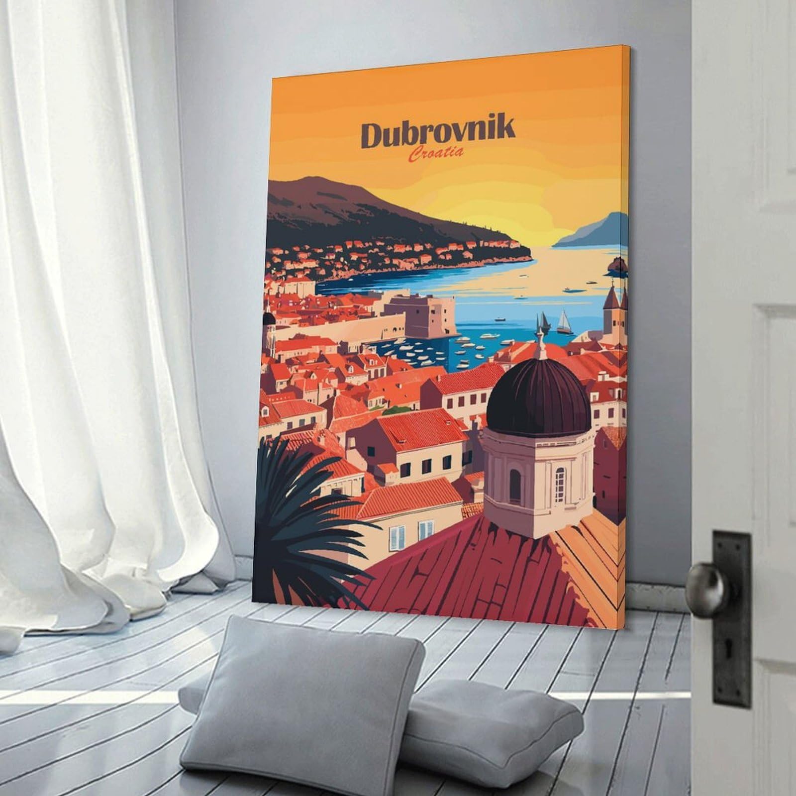 Junmoney Frame-Style-18 Decorative Wall Artwork Dubrovnik Cityscape(2), 20X30inch(50X75cm), For New Homes, Bedrooms Or Workspaces, Canvas Artwork With Gifting Potential