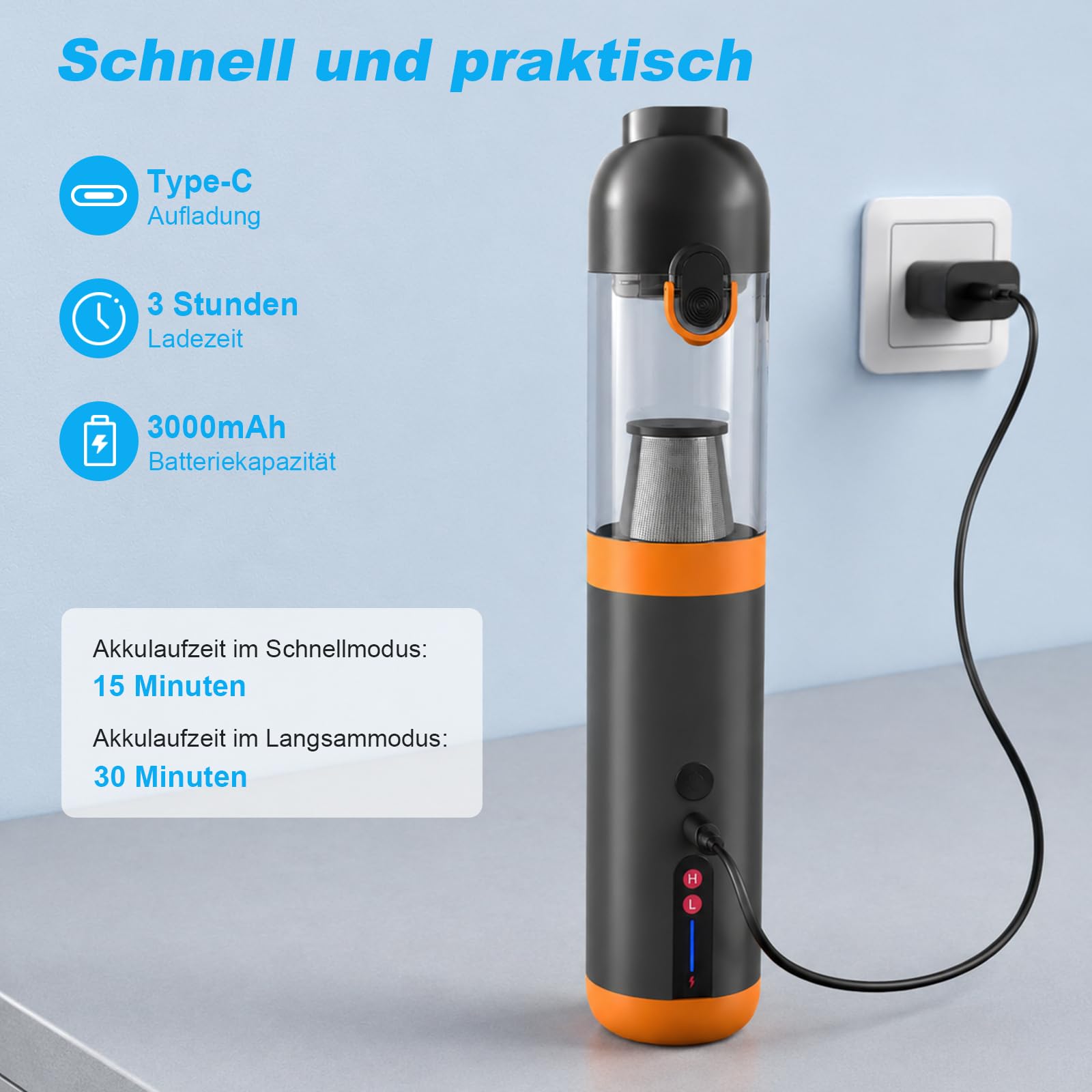 Aspirateur à Main sans Fil 4-en-1, 20kPa Aspirateur Voiture Puissant, Moteur sans Balai 87000 TR/Min, avec Affichage LED, 2 Modes de Succion, Aspirateur Compact pour Voiture, Bureau, Clavier & Maison