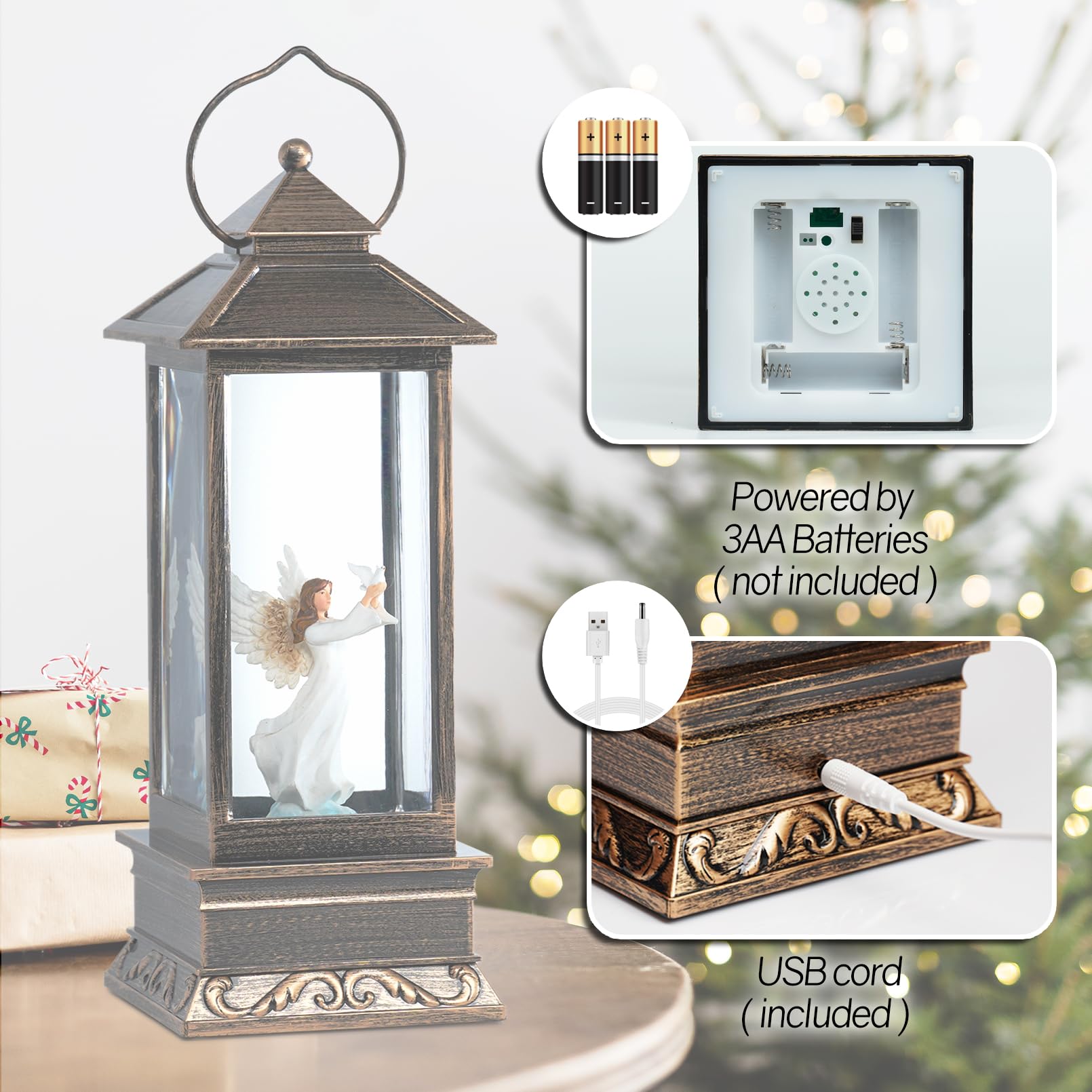 Christmas Decorations Eldnacele 12" Christmas Snow Globe Lantern With ...