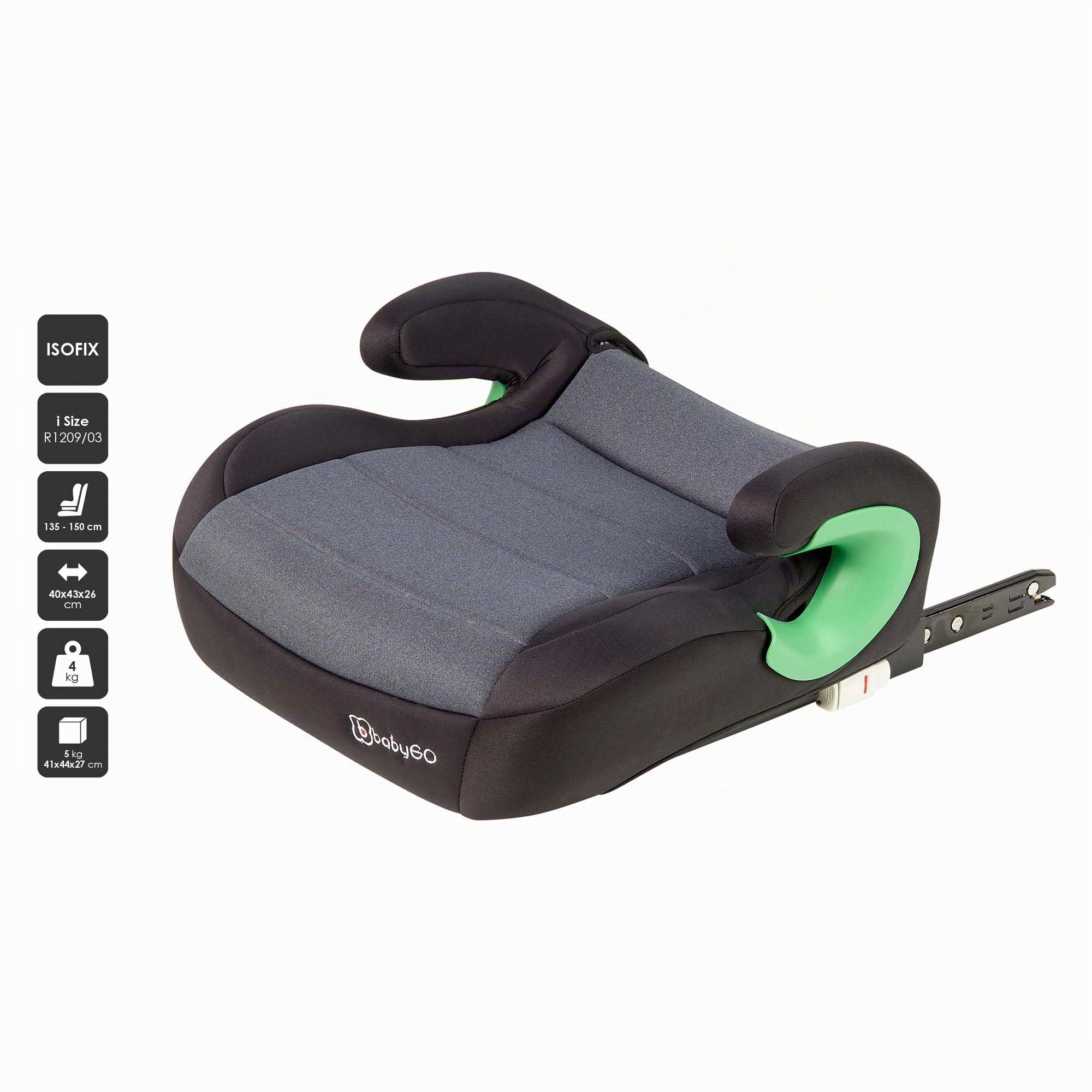 babyGO Rialzo seggiolino Bursa III secondo la nuova norma I-Size – rialzo seggiolino auto con Isofix regolabile – seggiolino auto per bambini (circa 15 – 36 kg) grigio