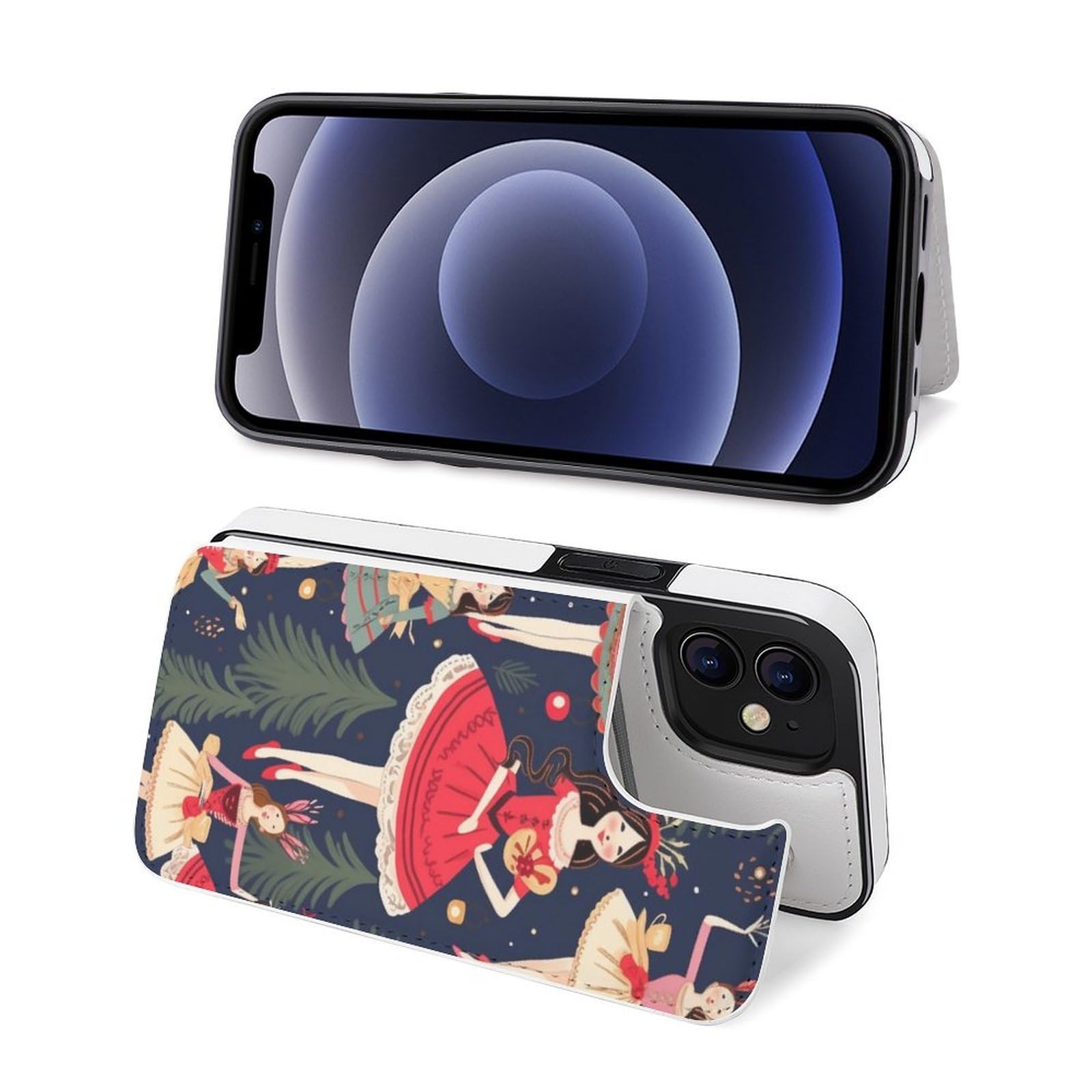 Fundas tipo cartera para iPhone 12, funda de piel con ranuras para tarjetas para mujer, cascanueces, ballet, danza de Navidad, con ranuras para tarjetas