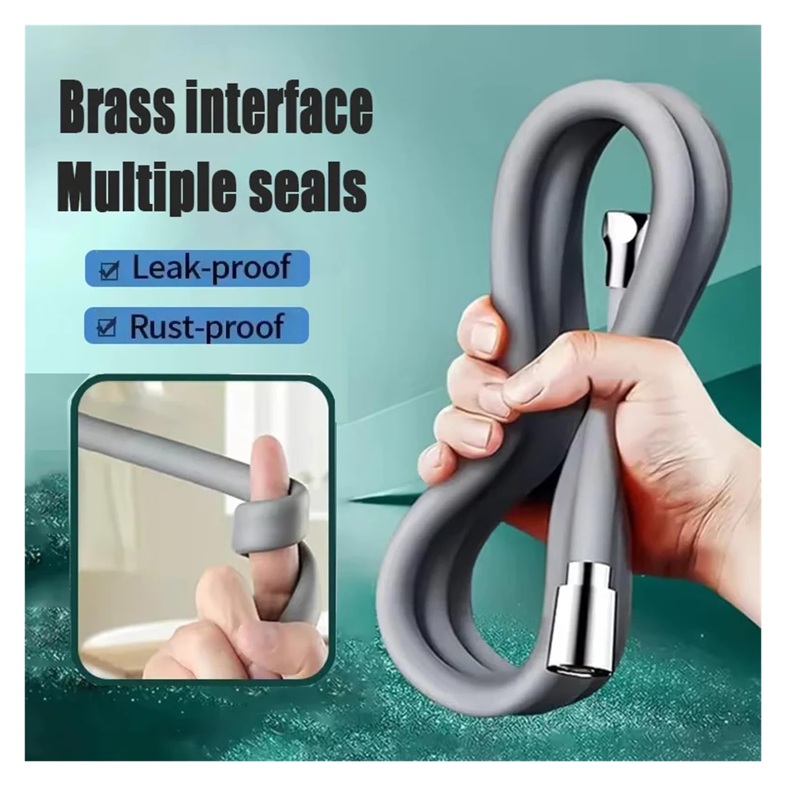 Manguera de ducha flexible de alta presión de 1,5 m, tubo de látex antitorsión universal G1/2 pulgadas impermeable para cabezal de ducha y manguera extensible (gris claro)