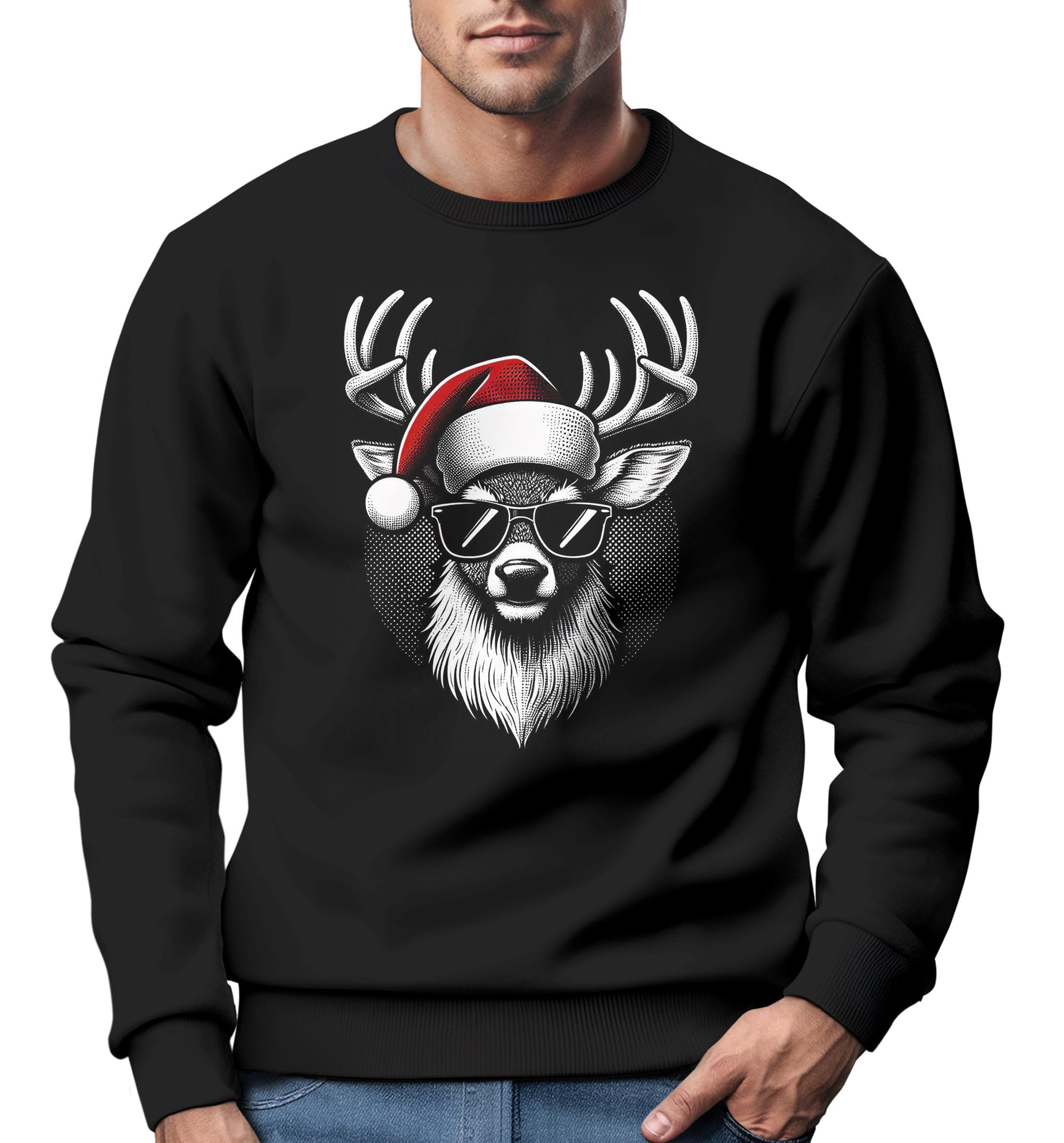 MoonWorks Sweat-shirt de Noël pour homme - Motif renne - Imprimé - Tenue de Noël