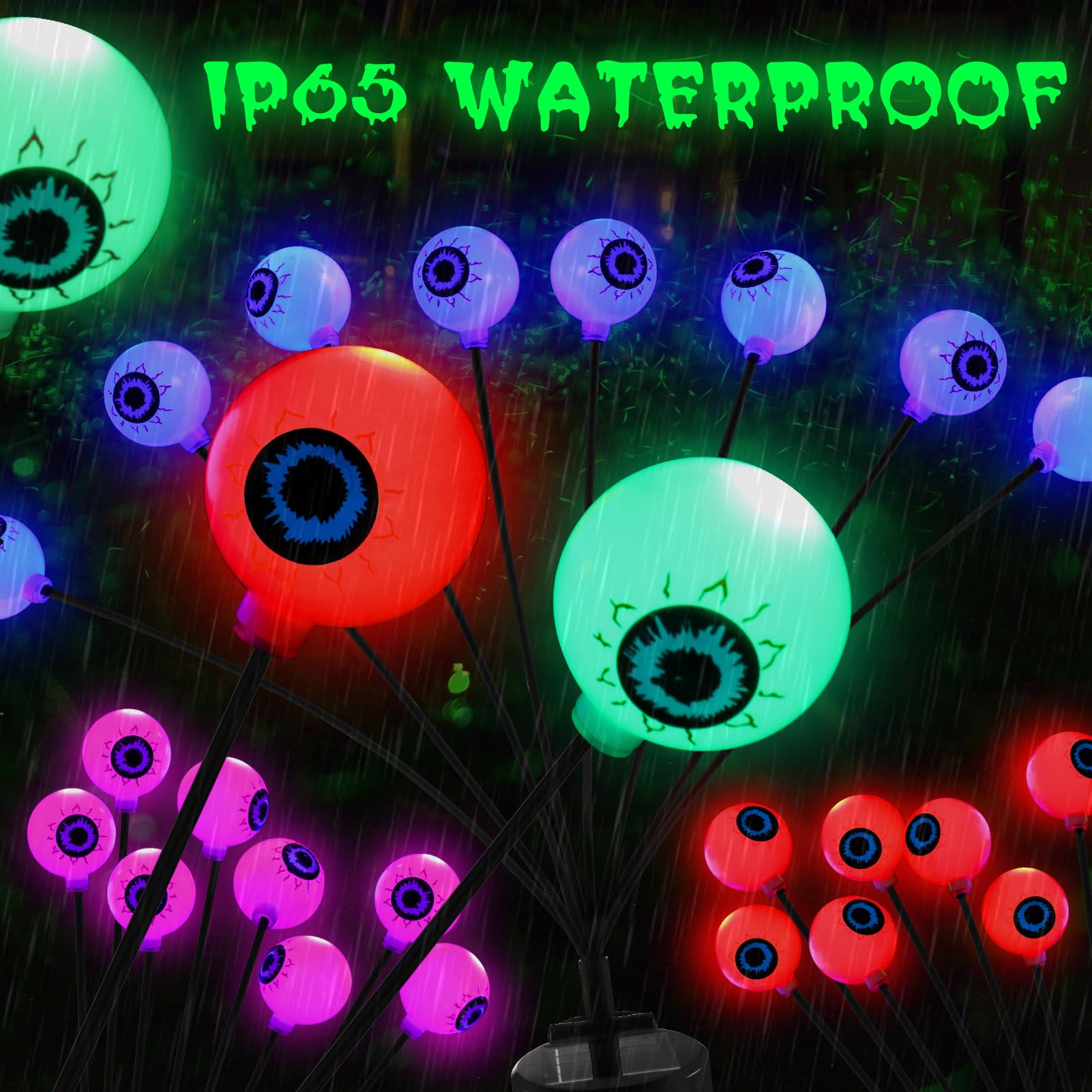 Luces Solares De Halloween Con Globos Oculares Aterradores - 16 LEDs, Decoración Exterior Para Jardín Y Patio