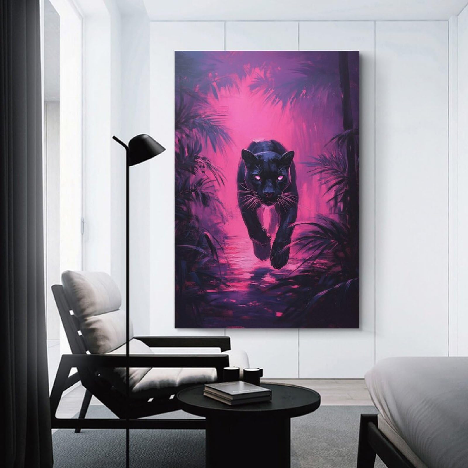 Junmoney Black Panther in Neon Jungle Canvas Wall Decor 20x30inch(50x75cm), for Bedroom Walls, Guest Spaces Or Lounges, A Warm Accent for Relaxed Interiors