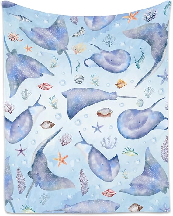 Stingray Blanket for Kids, Cute Soft Gifts for Ocean Lovers, Cozy Flannel Throw for Couch Sofa, 30"x40"