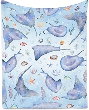 Stingray Blanket for Kids, Cute Soft Gifts for Ocean Lovers, Cozy Flannel Throw for Couch Sofa, 30"x40"
