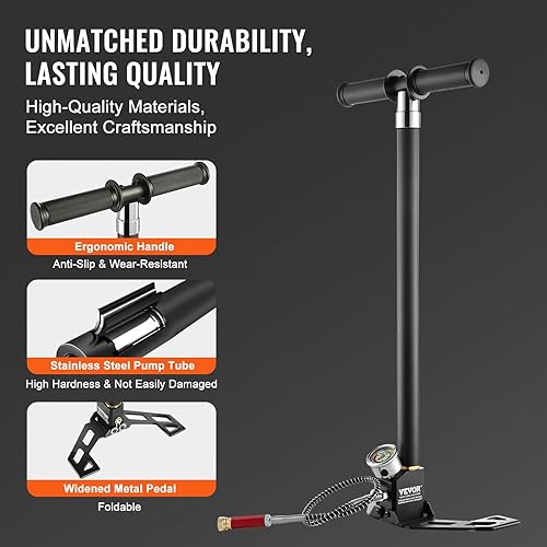 Miniatura 4 de VEVOR High Pressure Hand Pump, Airgun PCP Pump 4500PSI Stirrup Pump Air Rifle Filling Stirrup Pump (30MPA)