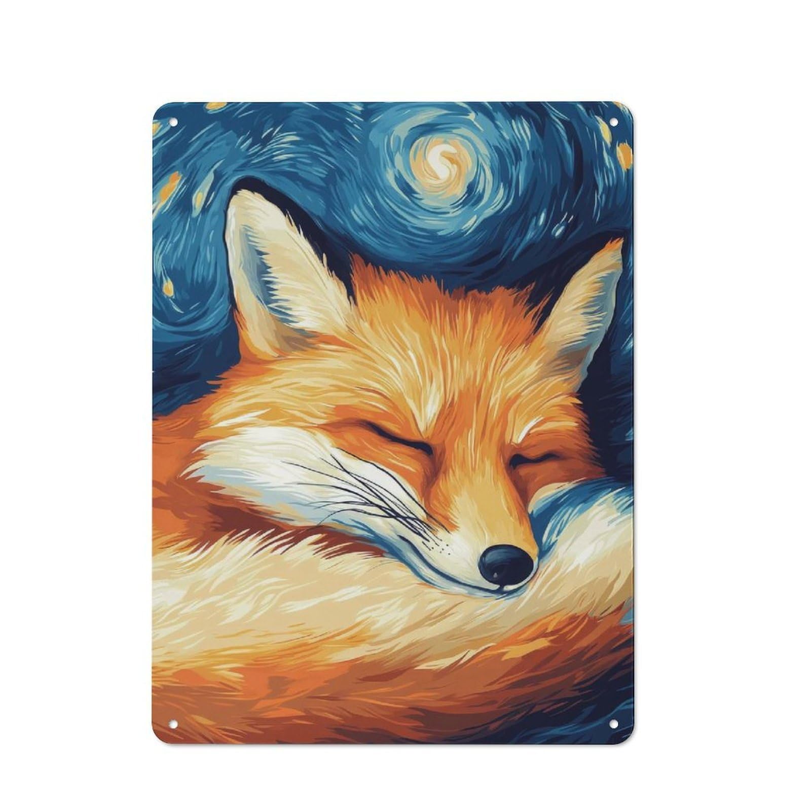 Barn Style Farmhouse Metal Sign 40x30cm Featuring Sleeping Fox Starry Night, Cottage Wall Art for Kitchen, Cottage, Porch Or Garden Room