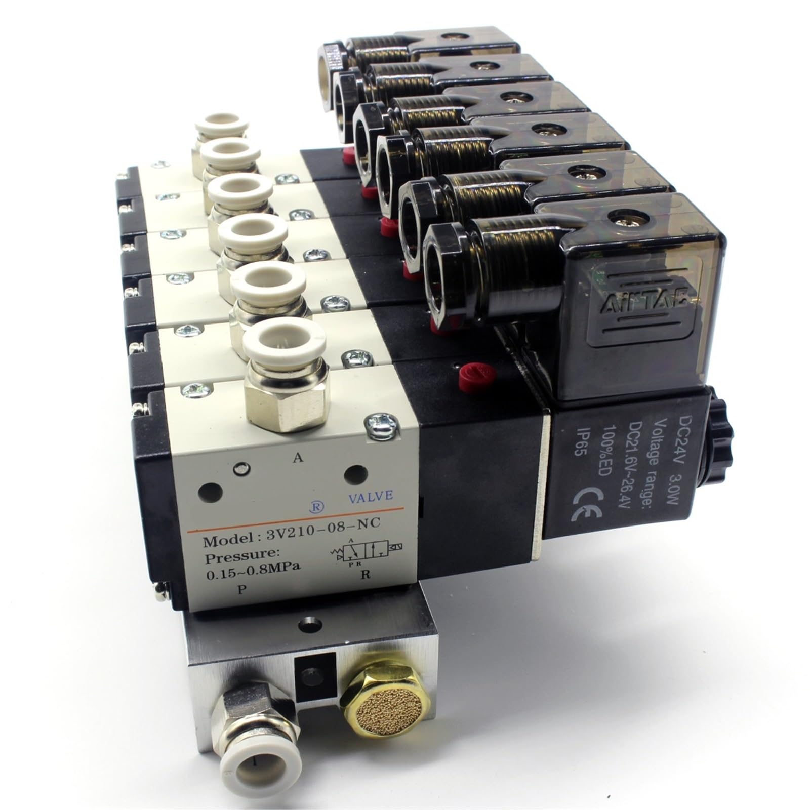 1pc 3V210-08 Manifold Station Solenoid Valve 3port 2position Multi-Way Combination DC12V 24V AC220V with Solenoid Valves(DC12V 4mm Fittings,2 Stations)