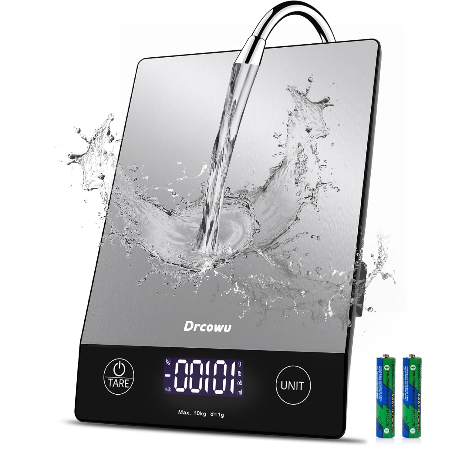 22lb/10kg Digital Kitchen Food Scale in High Precision 0.1oz/1g,Stainless Steel Platform with Backlit LCD for Baking, Cooking, Meal Prep,IPX7 Waterproof with Tare Function,(Batteries Included)