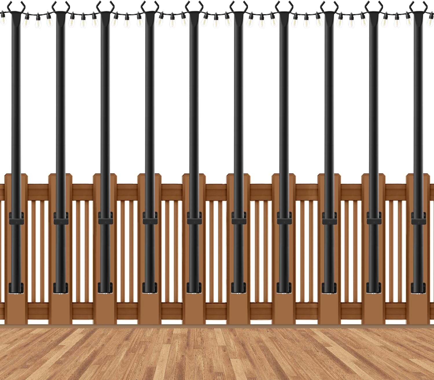 10 Pack String Light Poles for Deck,5 Ft String Light Poles for Outside with Fixing Clips,Metal Poles for Outdoor String Lights, Hanging Light Poles for Fence Garden Backyard Wall Bistro 10-PACK 5FT