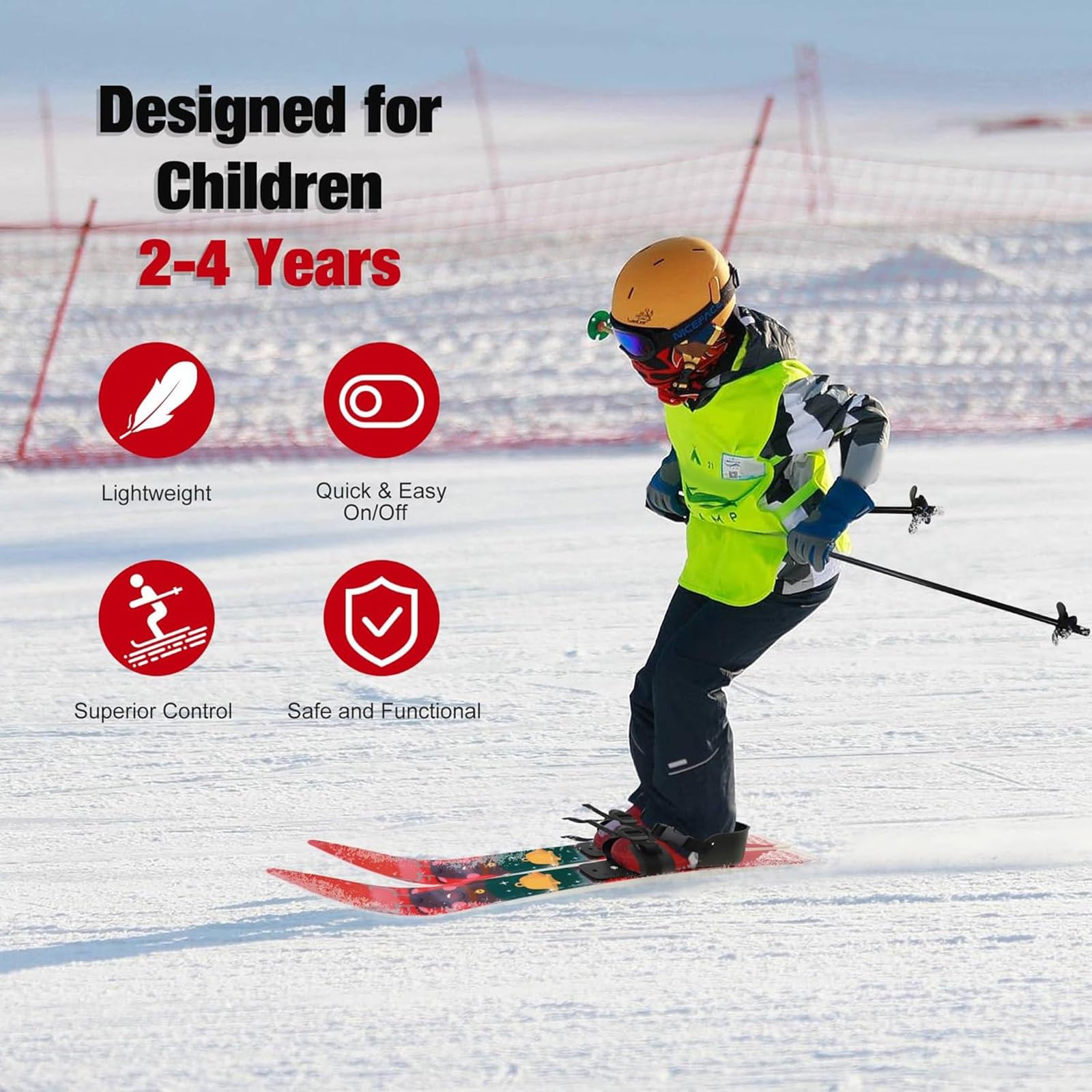 Skibretter und Stöcke Kinder-Schneeskier Outdoor-Snowboard Jungen Mädchen Kinder Snowblades Schneekurze Skier for Kinder im Alter von 3–8 Jahren
