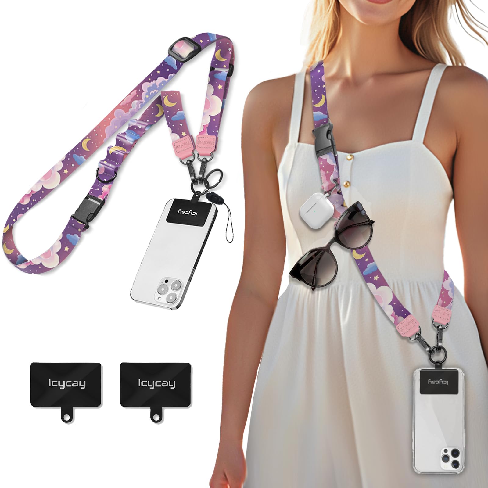 Icycay Phone Lanyard Crossbody, Clouds Cell Phone Strap for Around The Neck Adjustable, Anti Theft Cute Lanyard for iPhone Case ID Holder Keys