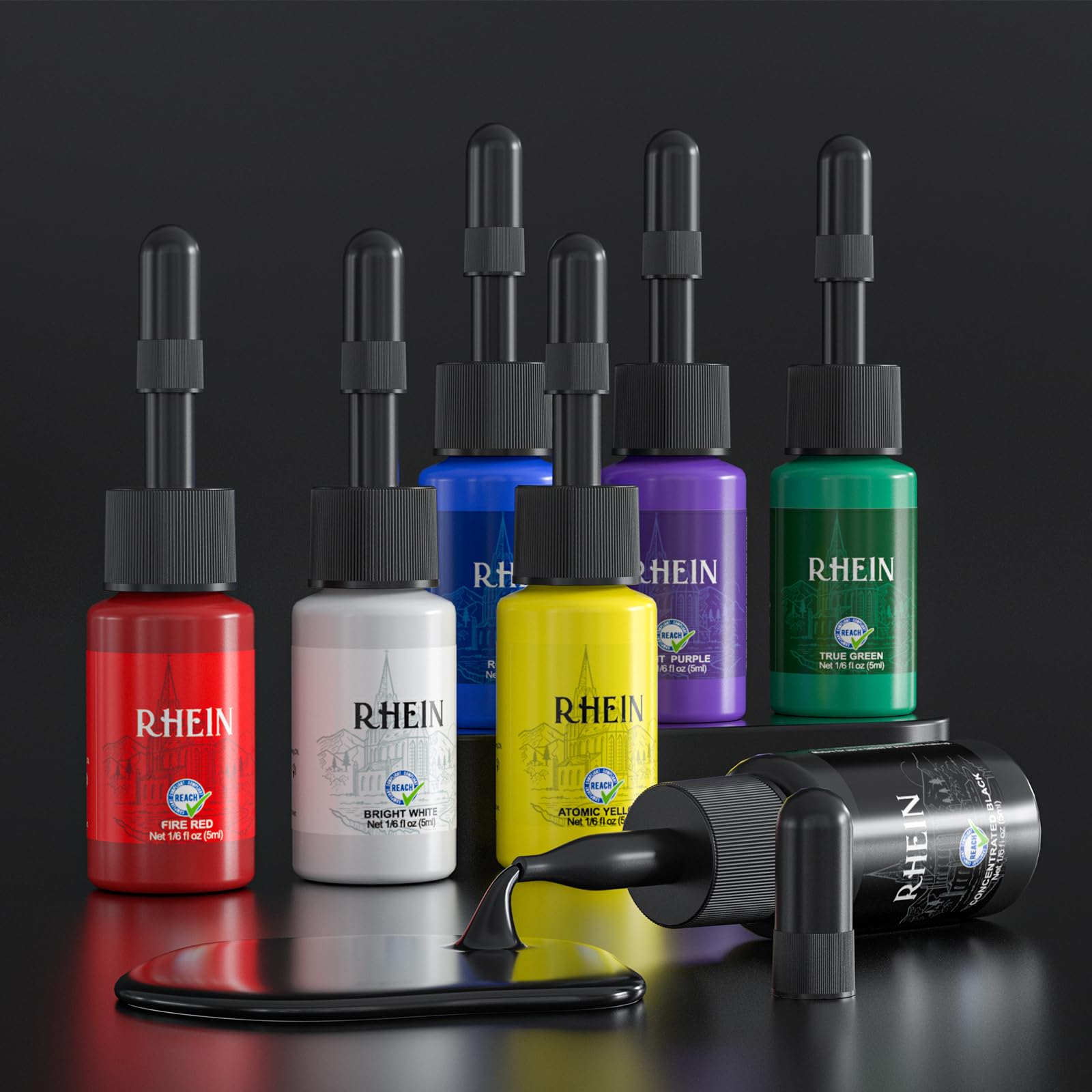 RHEIN Tattoo Maschine Set mit Power Supply 10PCS Cartridges 7 Colours Ink Tattoo Kabel Pen Machine Komplettes Zubehör RN-TKP6B-1-EU