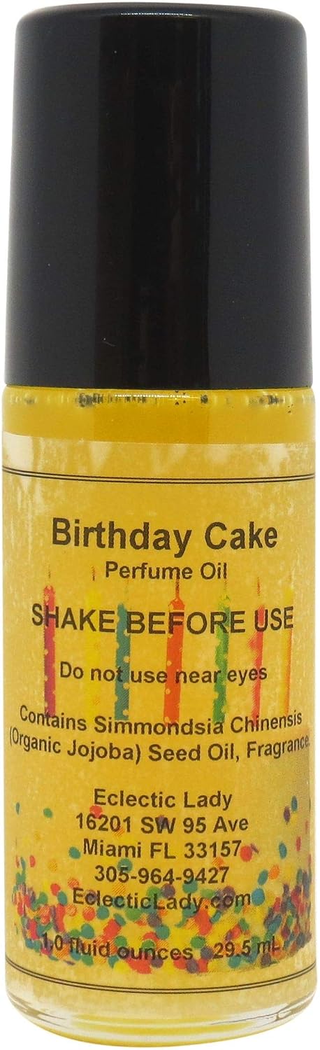Birthday Cake Perfume Oil, 1.0 Oz Portable Roll-On Fragrance with Long-Lasting Scent, Delightful Essential Oils and Jojoba Oil For Daily Use
