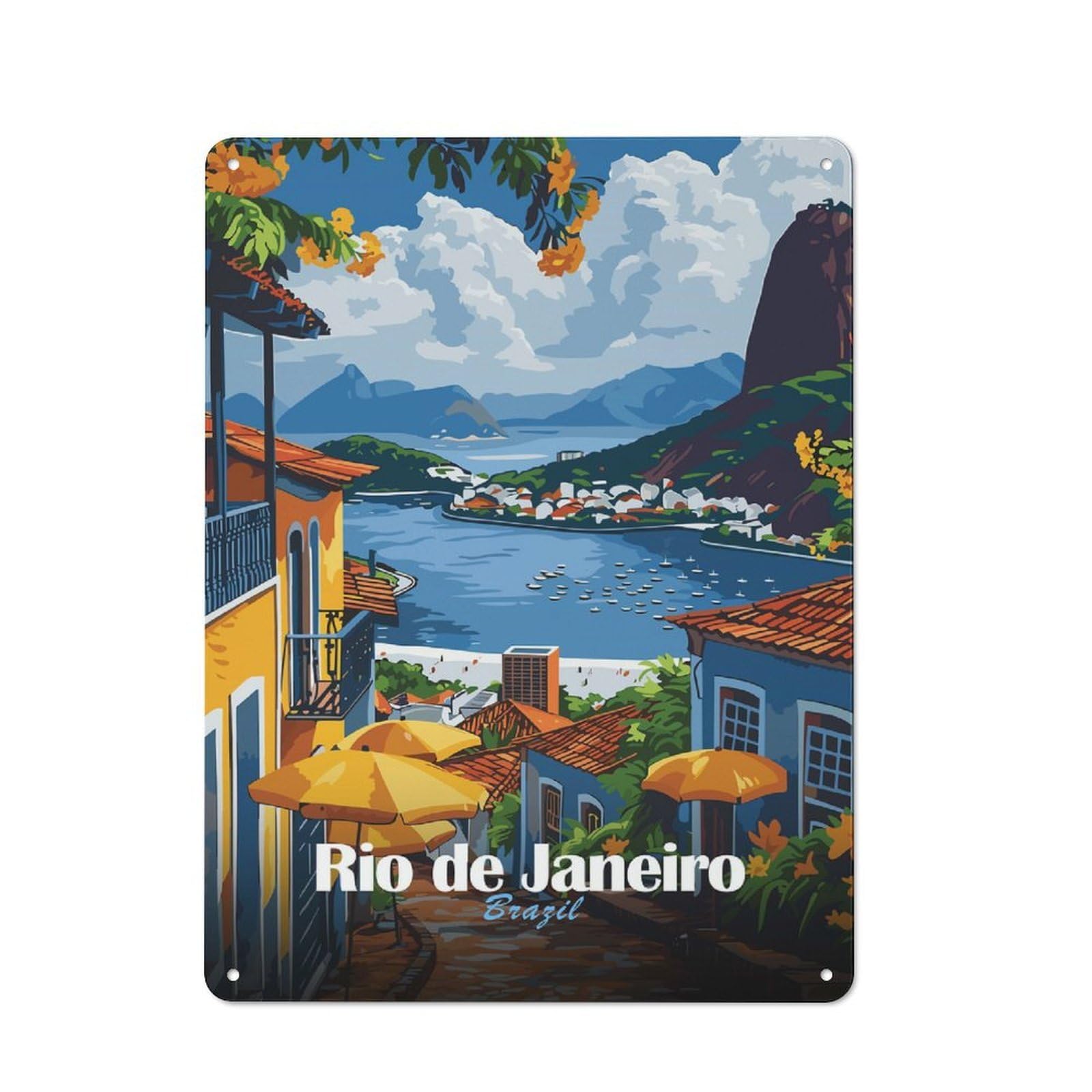 Junmoney Style-19 For Hallway Wall, Rio De Janeiro, Brazil Travel Vintage-Inspired Metal Sign 40X30cm, A Moving-Home Gift For Collectors Of Tin Signs