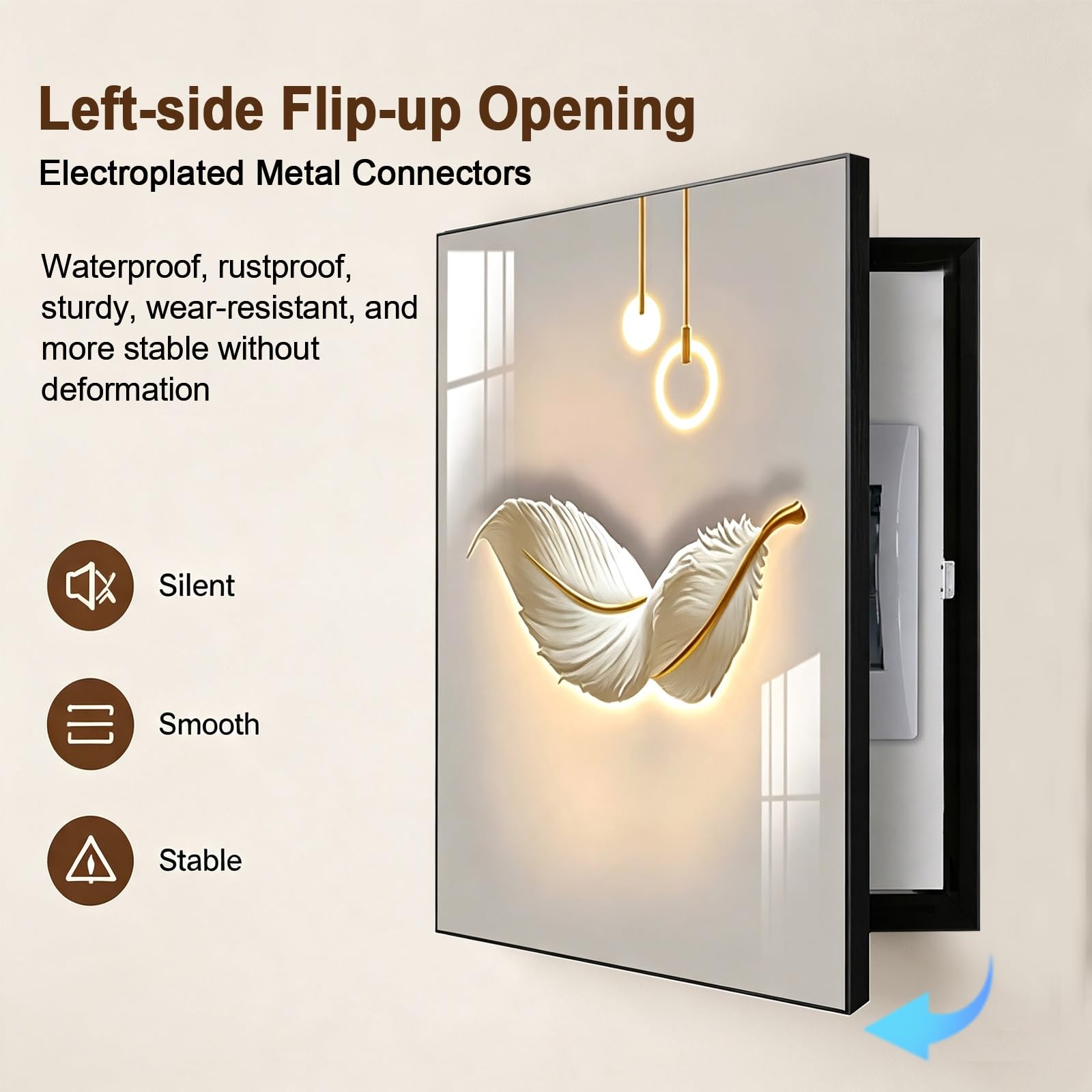 Copri Contatore Elettrico Interno, Apertura a Ribalta Sul Lato Sinistro | Copertura Quadro Elettrico, Cornice in PS, Non Richiede Foratura, per La Parete Della Cucina(Orange,50x60cm)