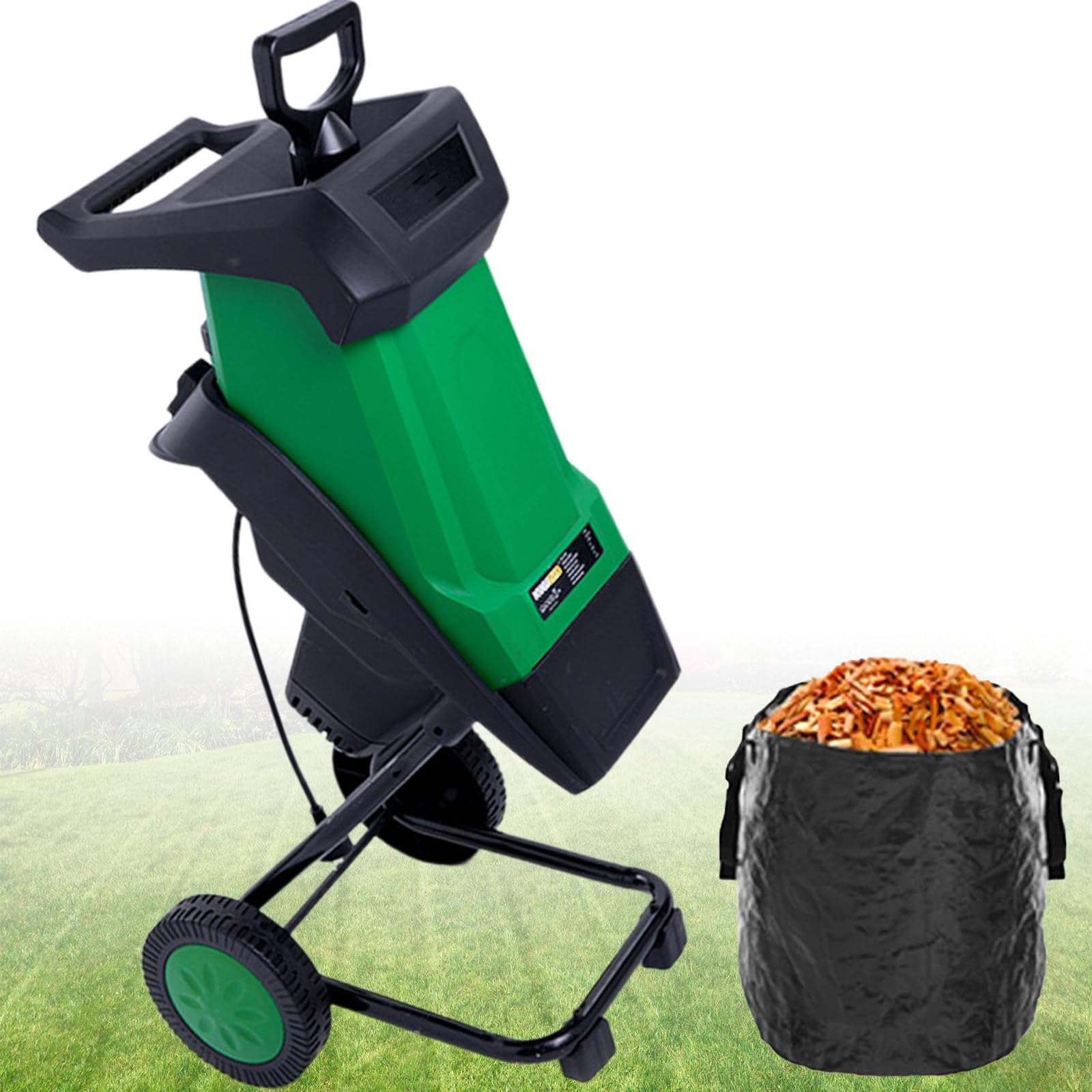 Trituradora eléctrica de jardín, trituradora de ramas con cable con bolsa de recogida y varilla de empuje para hojas y residuos de patio, máquina trituradora eficiente de ramas de árbol