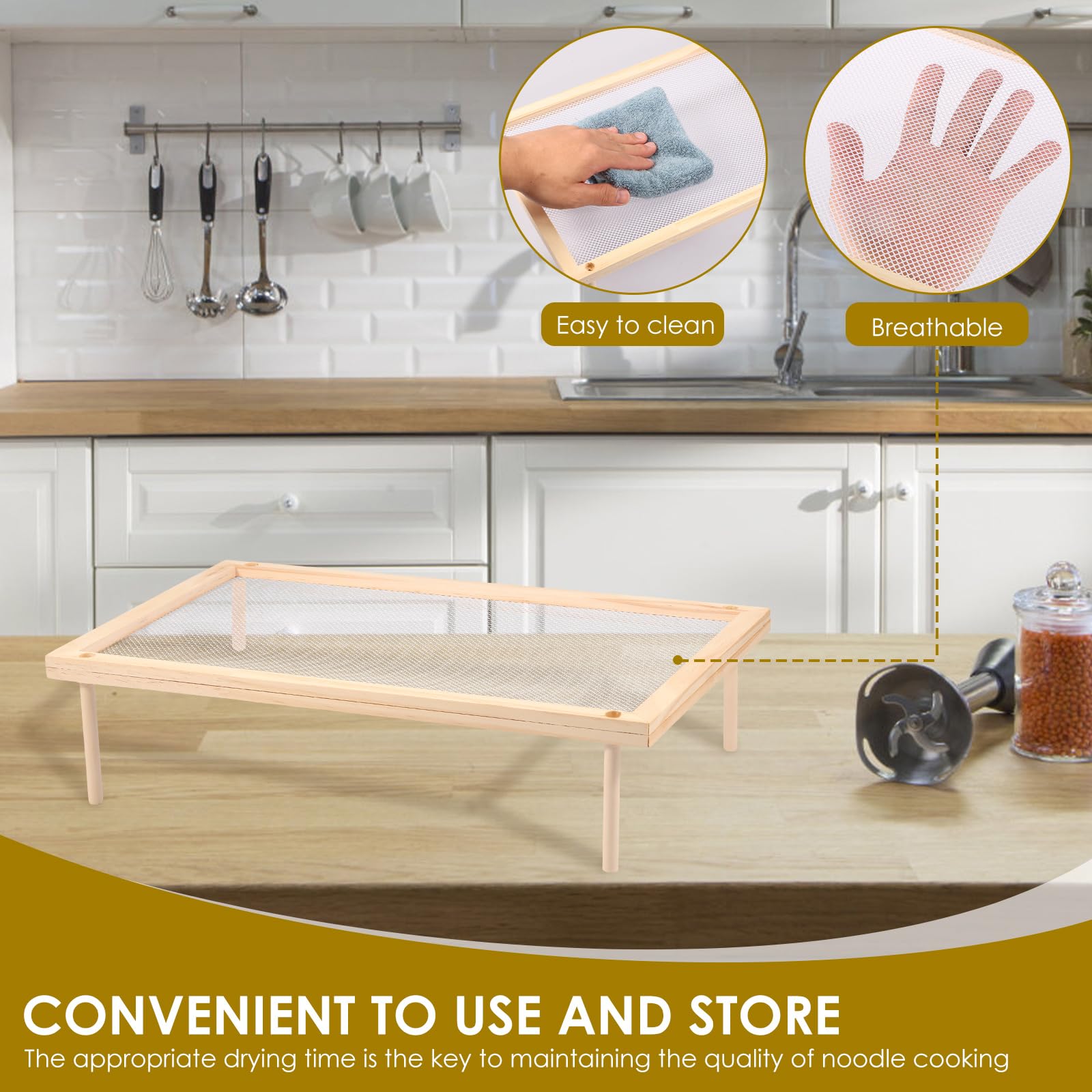Estante de secado de pasta apilable, red de secado plana de malla de madera, secador de hierbas transpirable apilable, práctico, ahorra espacio, multifuncional secadora de pasta para la cocina (una
