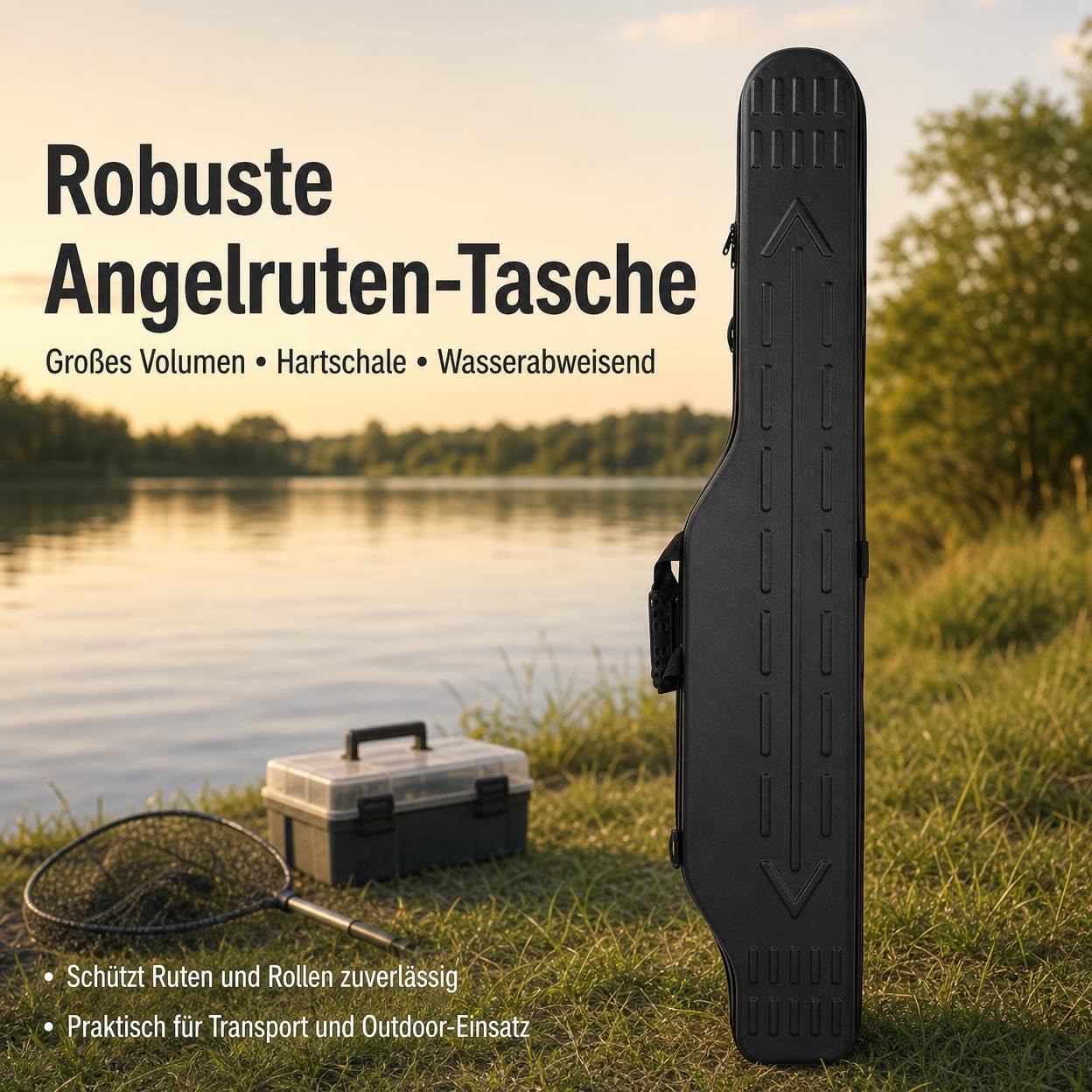 Rutentasche aus Hartschale, in dunkler Farbe, Angeltasche mit Boxen für sicheren Schutz und Lagerung, wasserdicht, stylish Two