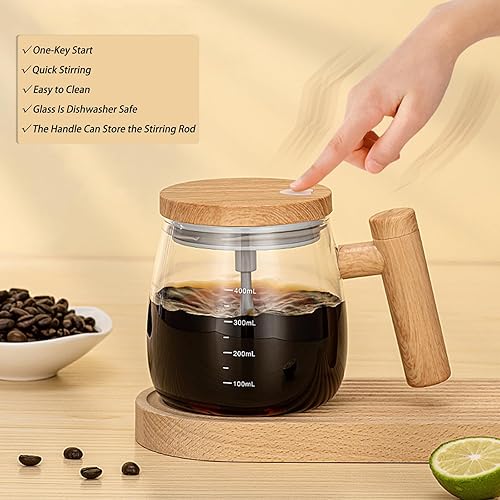 Miniatura 2 de Taza de café autoagitable, taza de café de vidrio de borosilicato de alta calidad, taza mezcladora eléctrica con posavasos termostáticos de 55, taza