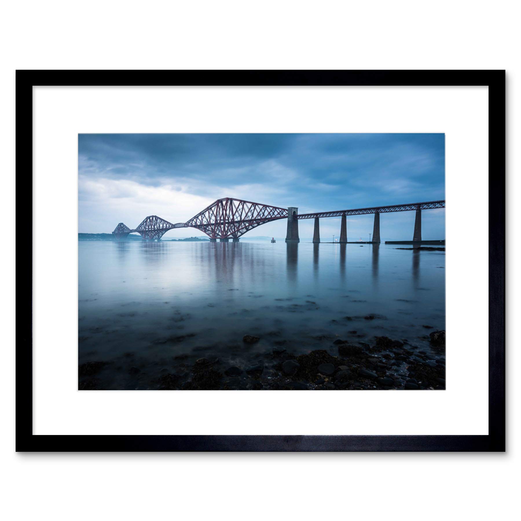 Wee Blue Coo PHOTOGRAPH LANDMARK FORTH BRIDGE MISTY EDINBURGH SCOTLAND FRAMED PRINT B12X13663