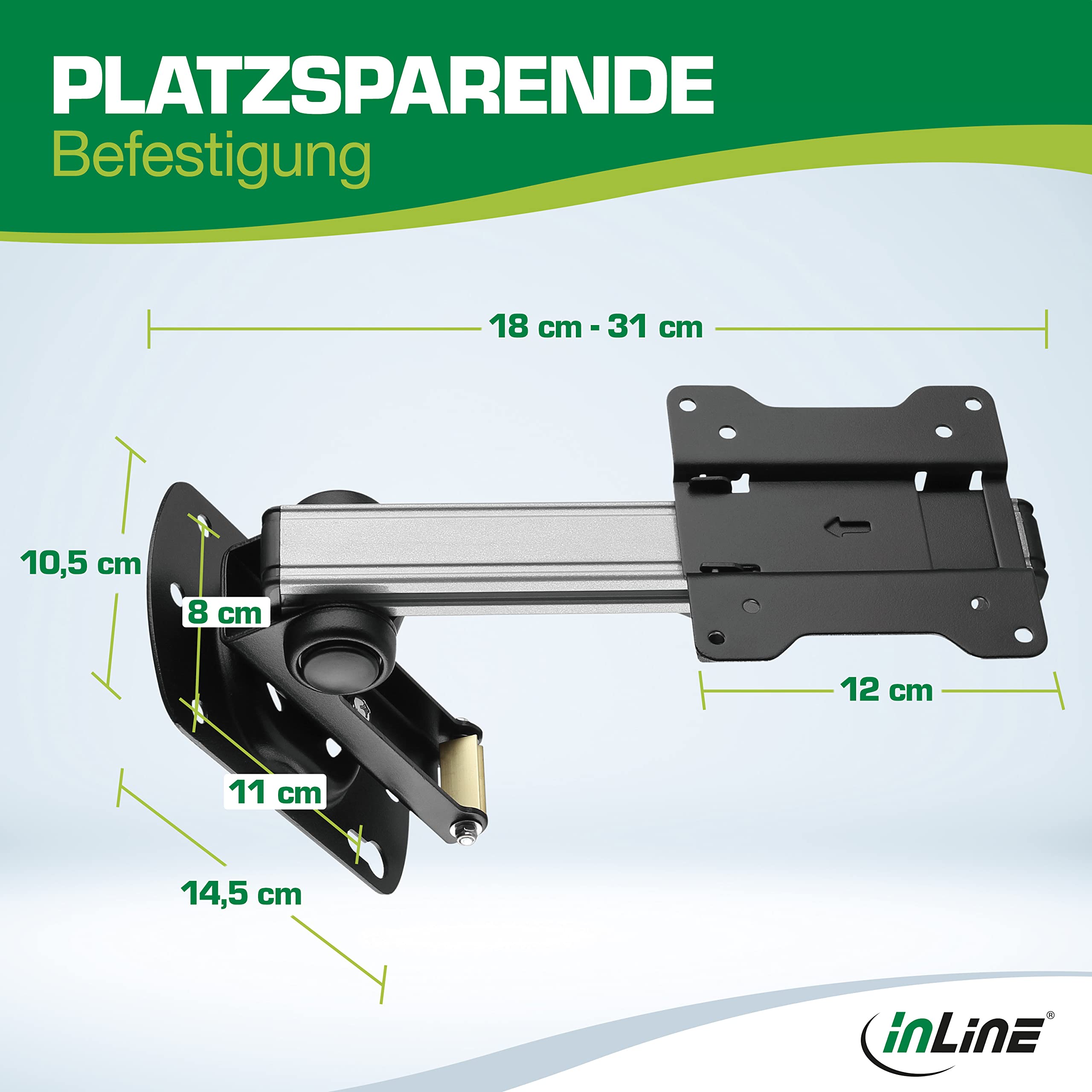 InLine – Unterschrank Monitor Halterung, klappbare Deckenhalterung für TV & Fernseher bis 27 Zoll (68cm), ideal für das Wohnmobil, VESA 75x75 und 100x100, bis max. 20KG, 23163A