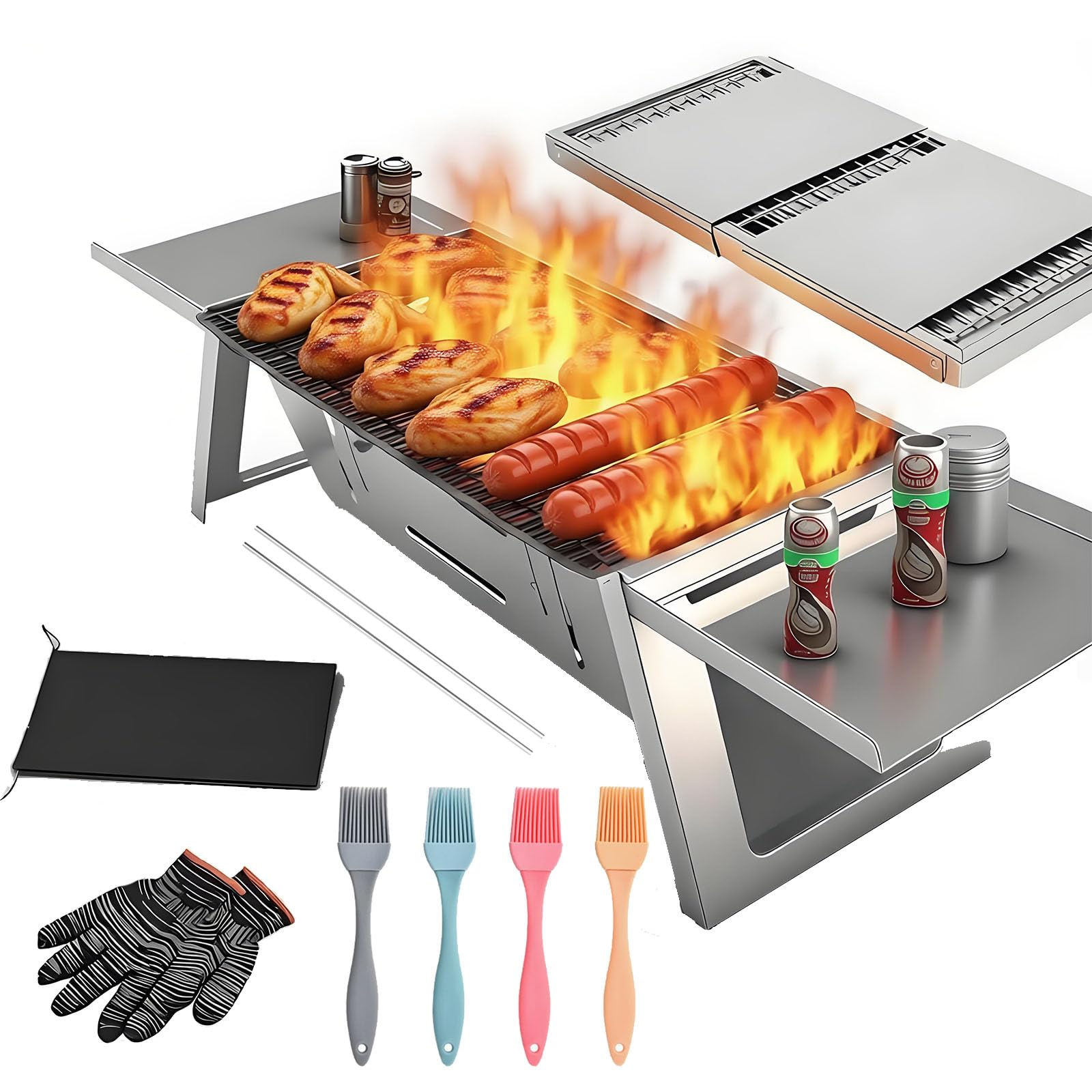 Mały przenośny grill na węgiel drzewny, Mini składany grill do grillowania z 4-poziomową kontrolą ciepła, Stołowy grill na zewnątrz do Camping Essentials, Stołowy palec do podróży na piknik na trawnik