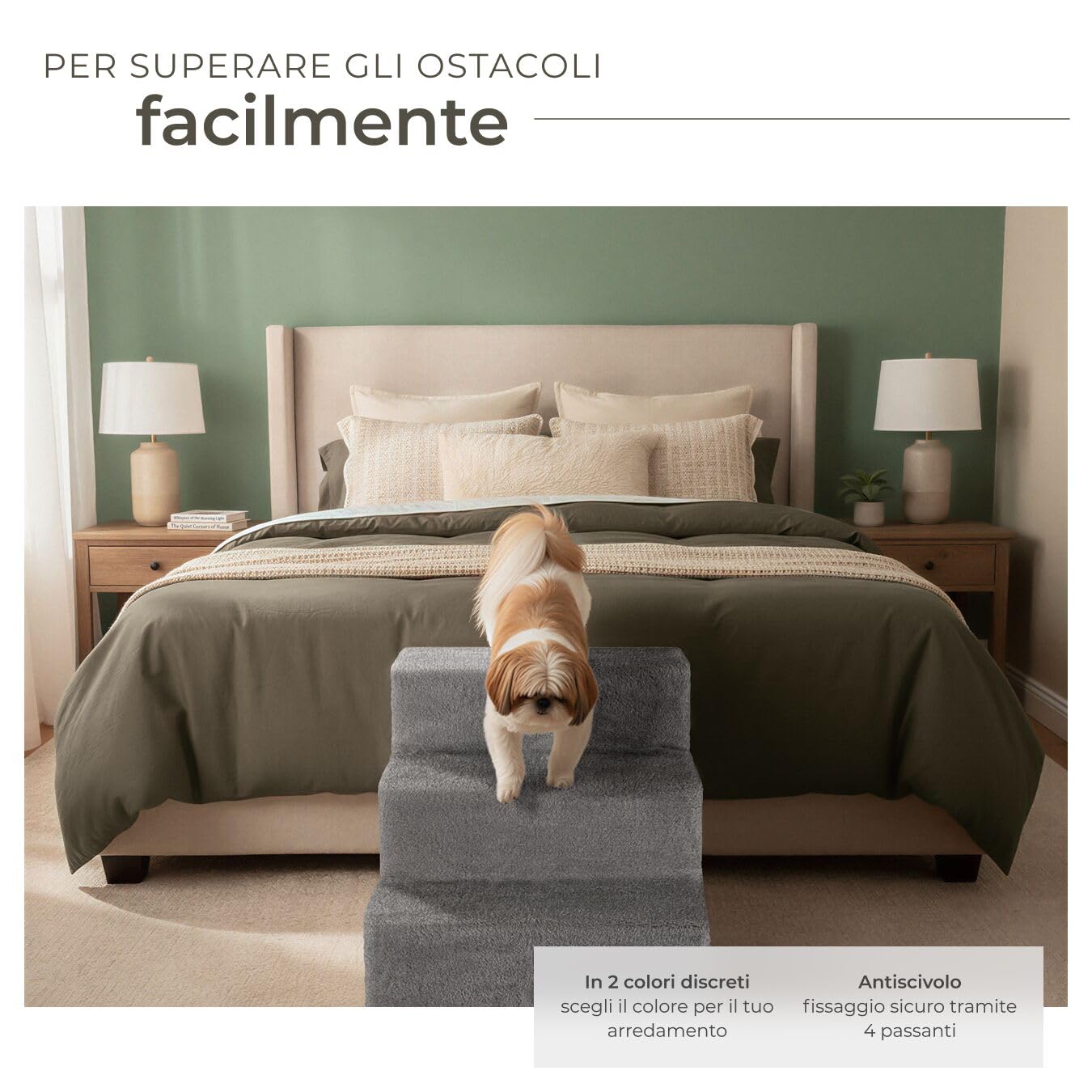 tectake® Scala per Animali Domestici, Altezza 34,5 cm, 3 Gradini, Stabile e Leggera, Rivestimento in Peluche Antiscivolo, Rampa Adatta a Cani e Gatti di Tutte le Taglie, Materiali Robusti - Grigio