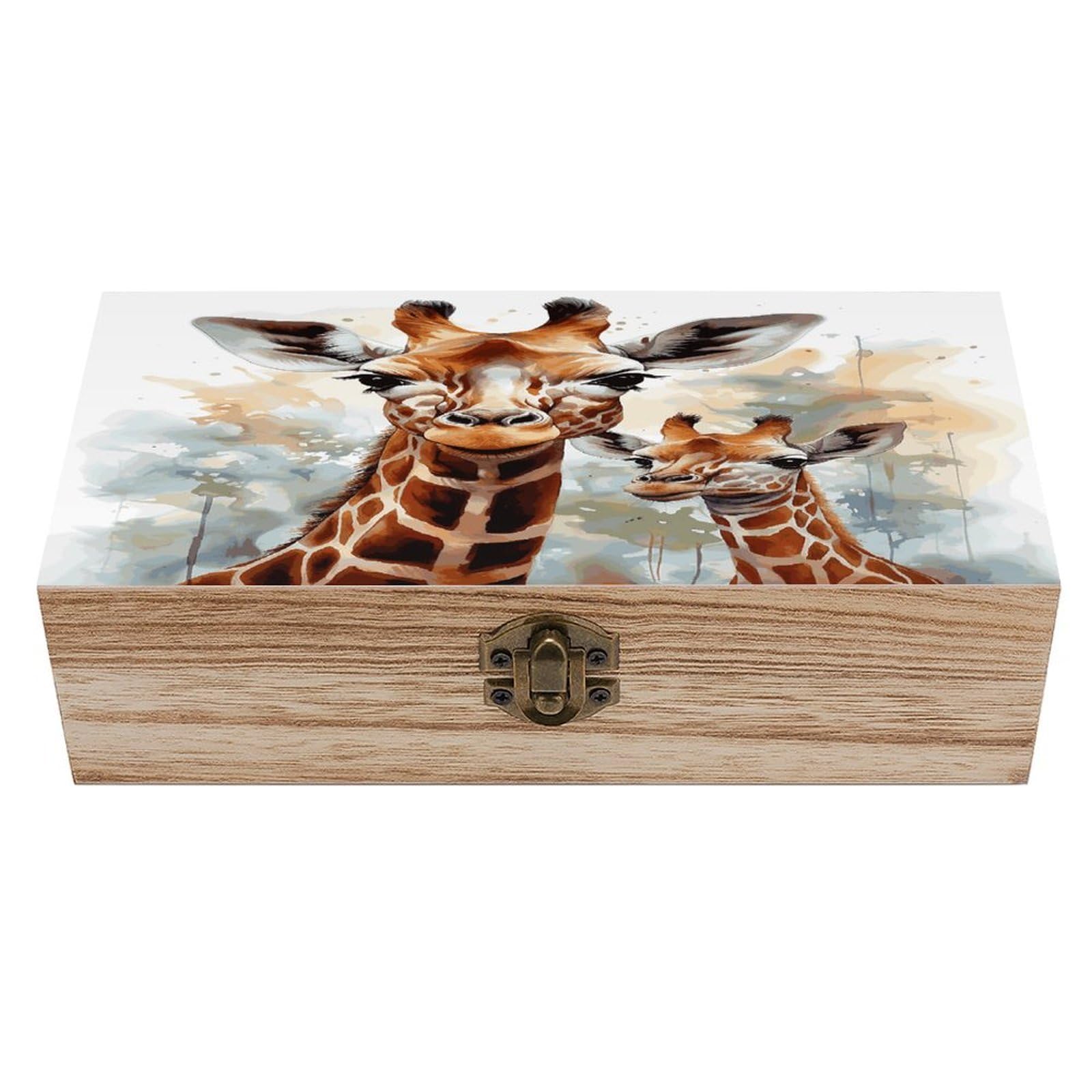 VstaDank Watercolor Deer Giraffe Wooden Storage Box Wooden Keepsake Box with A Hinged Lid Fashion Memory Treasure Boxes Decorative Jewelry Case for Crafts Photo Home Decor Wood Gift Box