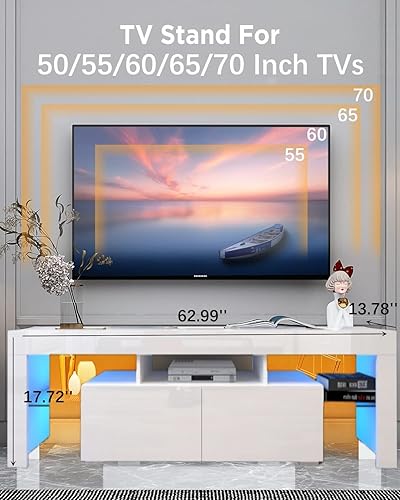 Miniatura 9 de Soportes de TV LED, mesas de TV de 605550 pulgadas para dormitorio y sala de estar, color blanco