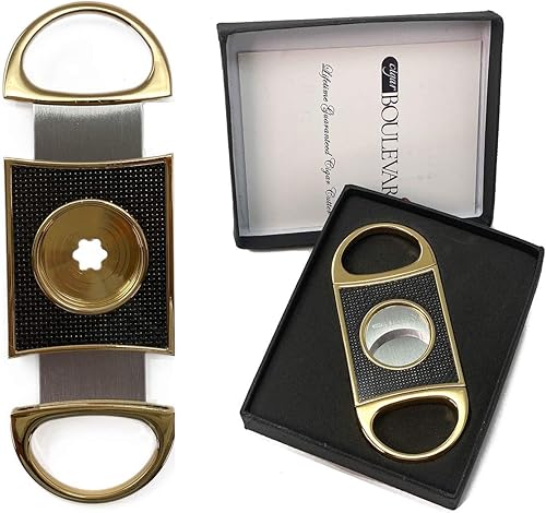Cigar Boulevard Perfect Cigar Cutter Star - Cortador de puros (fibra de carbono), color dorado y negro Garantía de por vida.