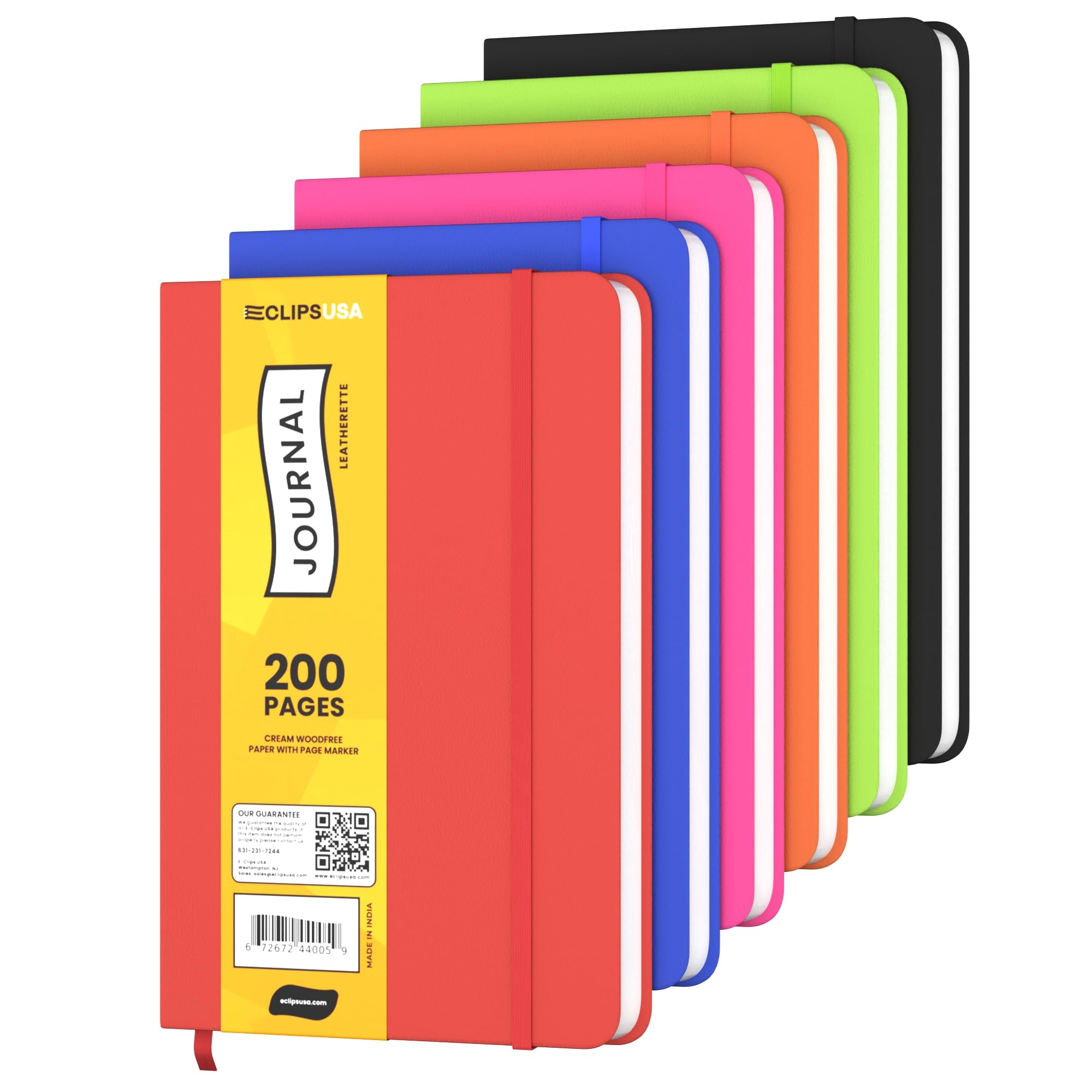E-CLIPS USA Diario, diario per donne e uomini, taccuini, diario di scrittura, diario a righe, copertina in similpelle, nastro segnalibro, fascia elastica di chiusura, carta senza legno, 12,7 x 20,3 cm