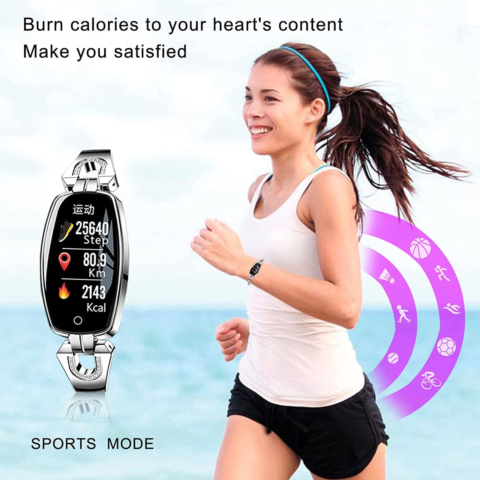 Damski smartwatch, modny ekran dotykowy, wodoodporny IP67, monitor aktywności z monitorem tętna, monitor snu dla systemu Android iOS, czarny