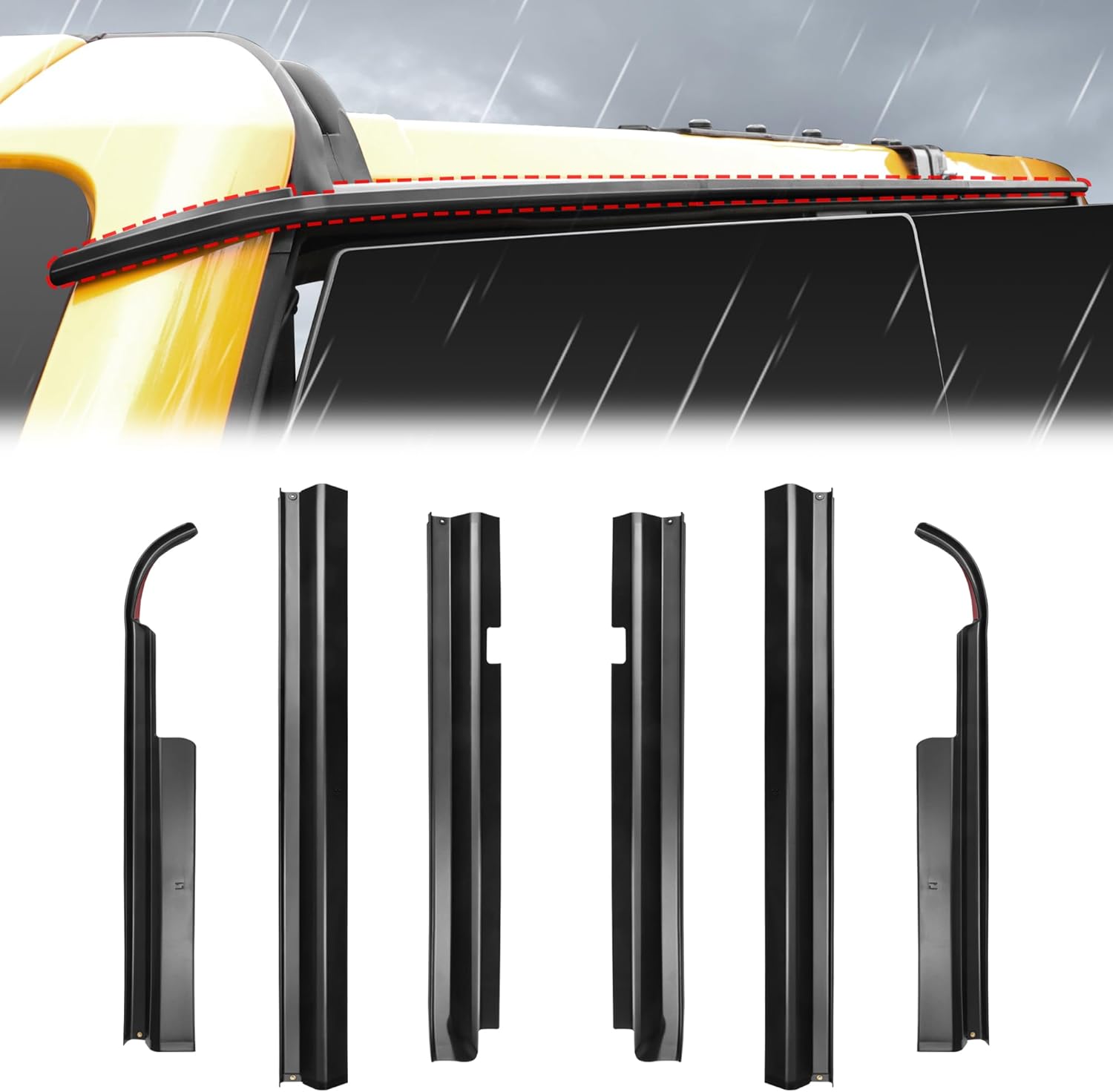 Upgraded Version Rain Guards Compatible with 2021-2025 Ford Bronco Extensions Accessories, Rainwater Deflector Roof Hard-Top ABS Rain Groove Diverter Black, 2 PCs