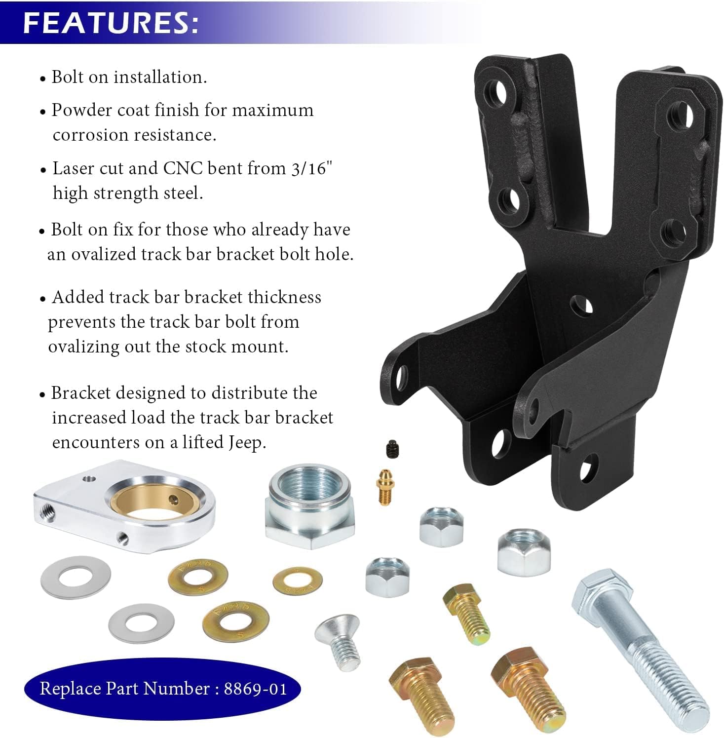 Bonbo 8869-01 Front Track Bar & Sector Shaft Brace for Jeep Wrangler JL JLU & Gladiator JT 2018 - 2026