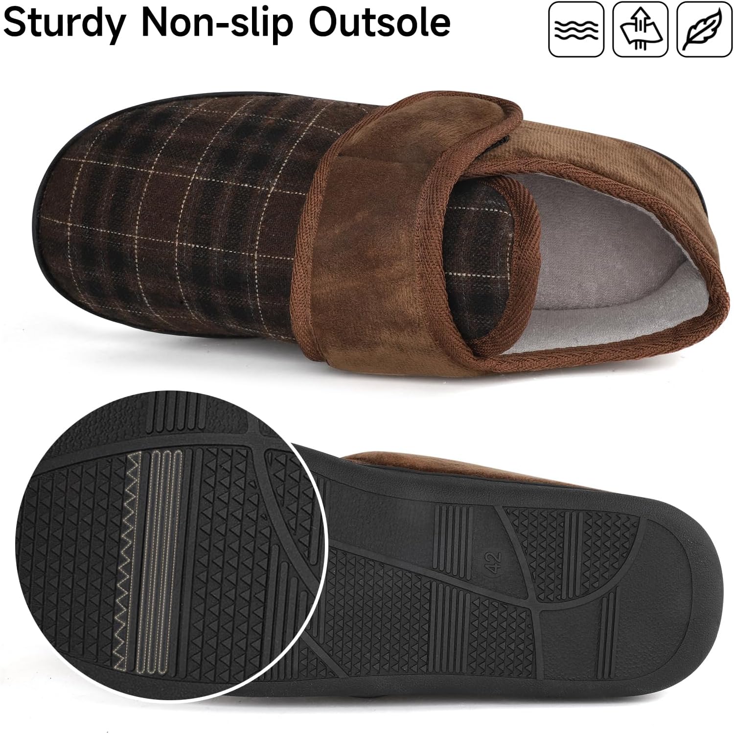 Mens Terry Cloth Slippers Breathable Indoor/Outdoor House Shoes Winter Warm Fuzzy Cozy Memory Foam Diabetic Edema Swollen Comfortable Adjustable Closed-Back Boots Slipper - Image 6