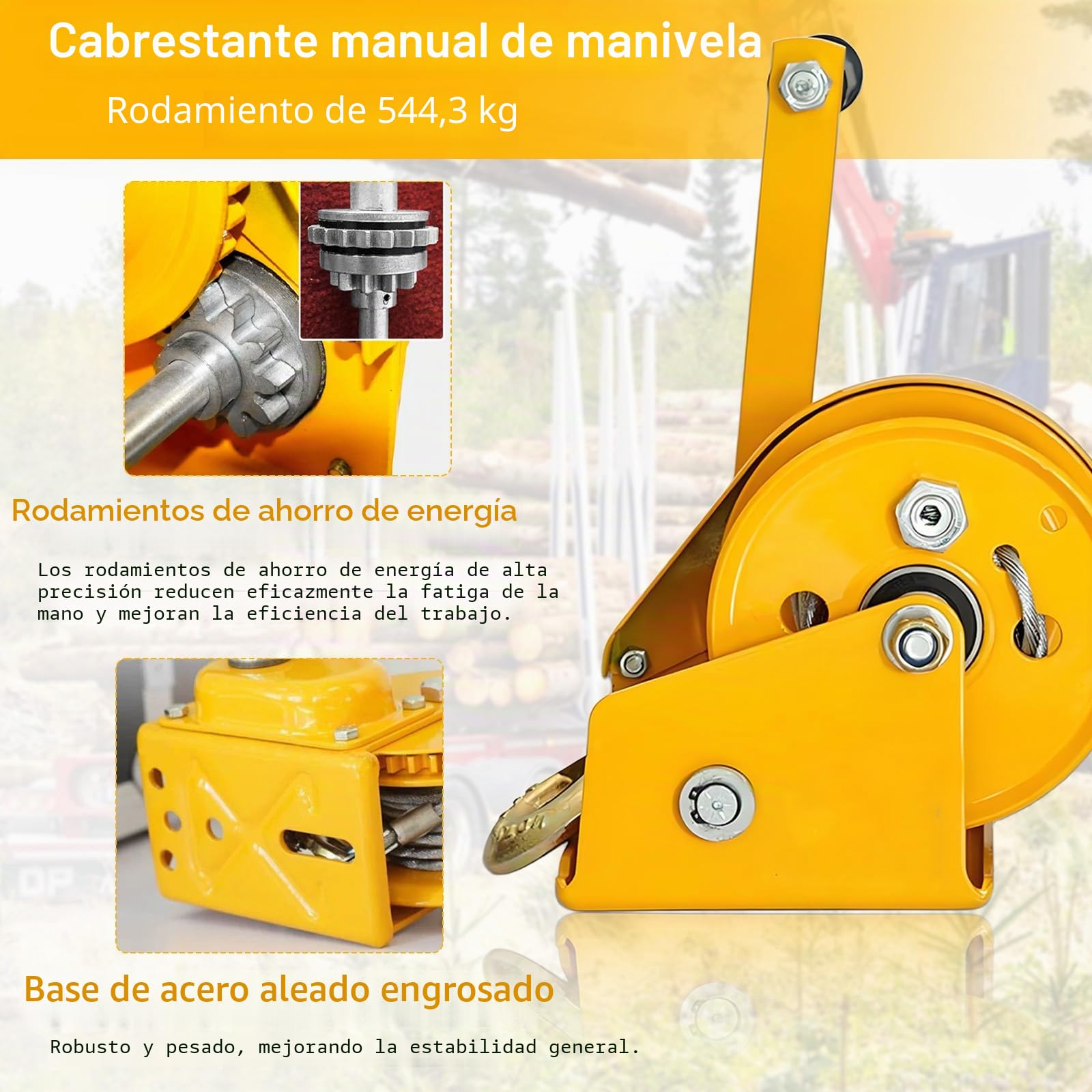 Cabrestante Manual, Fuerza Portante Máx 500kg, Cabrestante De Cable Manual Con Cable De Acero De 10 M Y Gancho Bloqueo De Retorno Agarre Antideslizante Para TraccióN Y Elevación