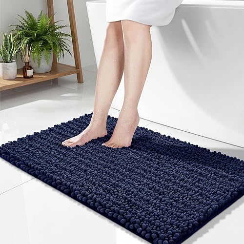 Miniatura 26 de Alfombra de baño pequeña, antideslizante, lavable, color azul marino, de 17 x 24 pulgadas, súper absorbente, suave, alfombra de baño de felpilla