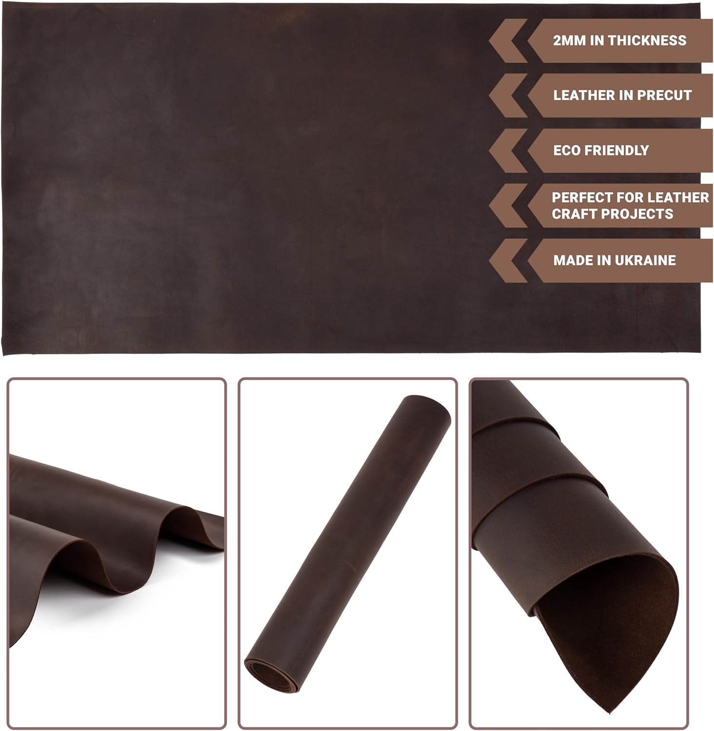 Shkira 12''X24'' Genuine Dark Chocolate Leather Sheets for Crafts - Square - 2.0MM Thick Genuine - Thick Cowhide Pieces Square - Leather Sheet for Arts