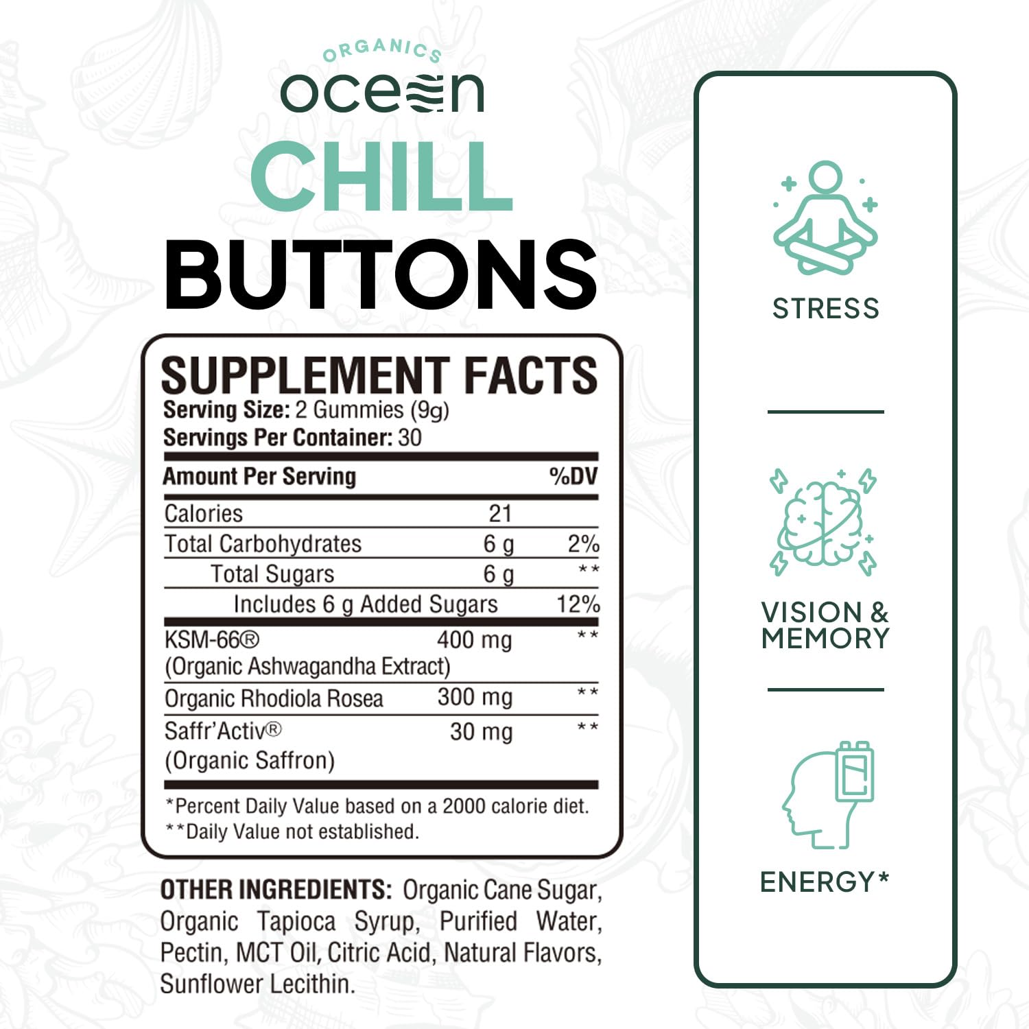 Organics Ocean Chill Buttons, Ashwagandha, Saffron & Rhodiola, 360 Gummies — Amazon image 2