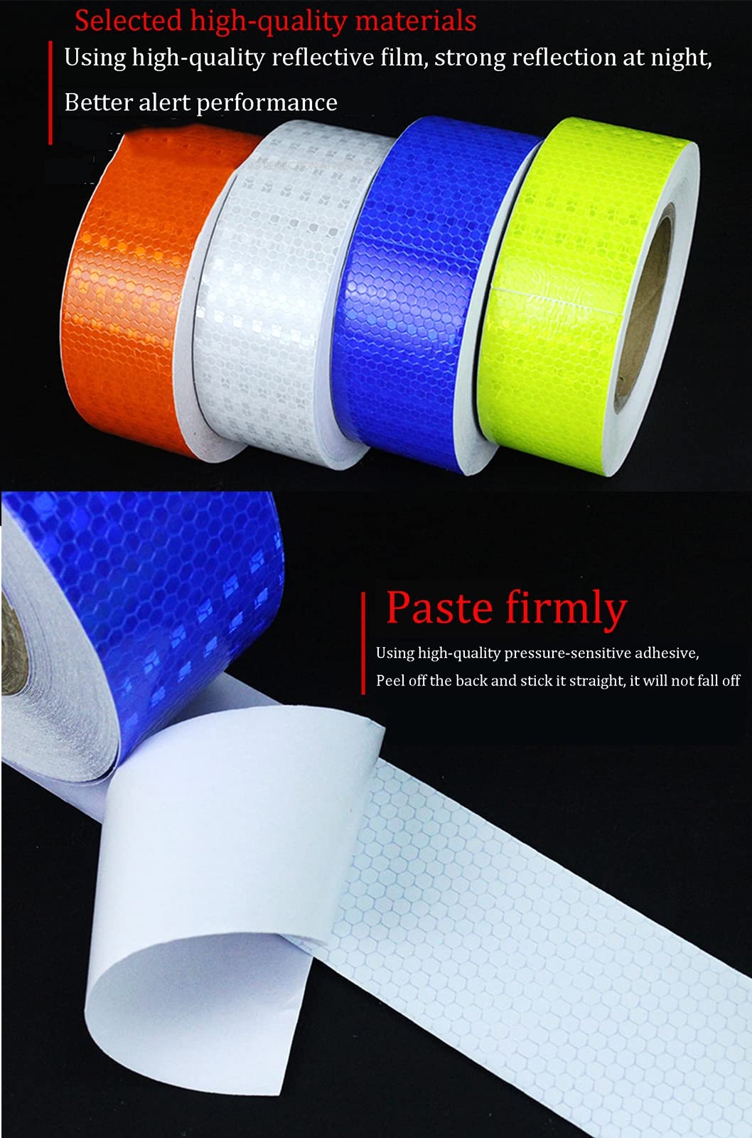 Cinta reflectante amarilla fluorescente, adhesivo de advertencia de seguridad de 2 x 9.8 pies para visibilidad nocturna, banda adhesiva reflectante de alta visibilidad para uso en exteriores