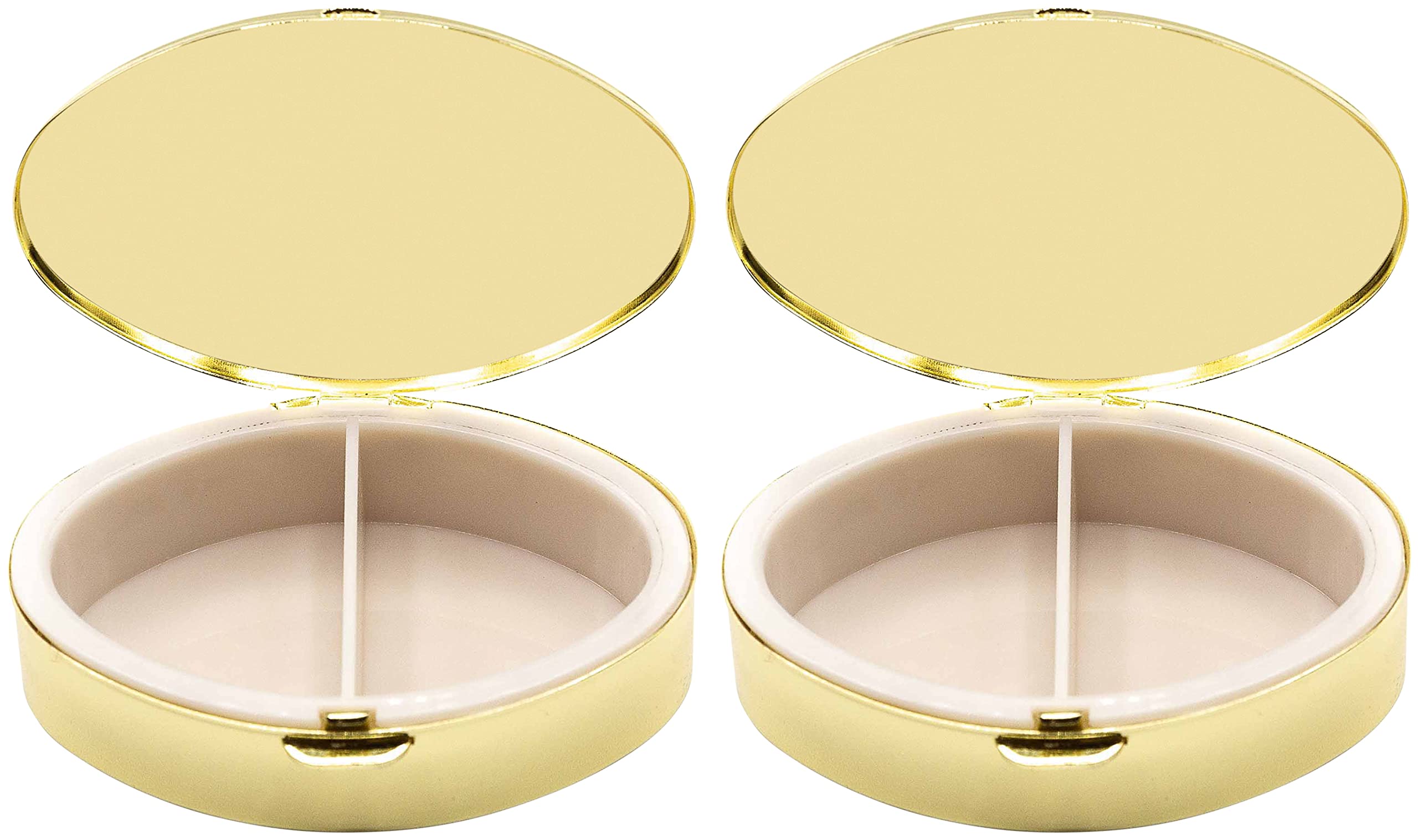 Set of 2 Oval-Shaped Pocket Purse Pill Box & Organizer with Dual Compartments (Gold Classic)