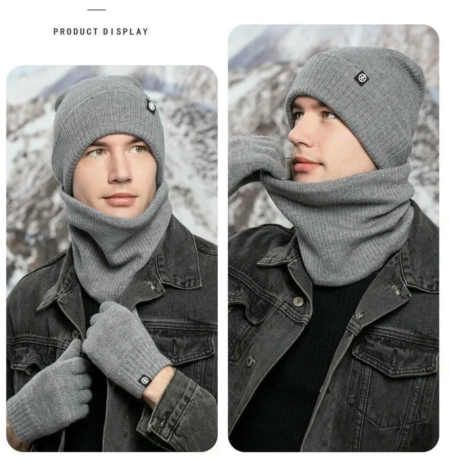 Mütze,Schal & Handschuh-Sets Damen 3-teiliges Winter-warmes Bohnenhut-handschuh-schal-mütze-Set Für Unisex, Weich, Dick, Warm, Gestrickt, Touchscreen-Handschuhe, Outdoor-ausrüstung-blau