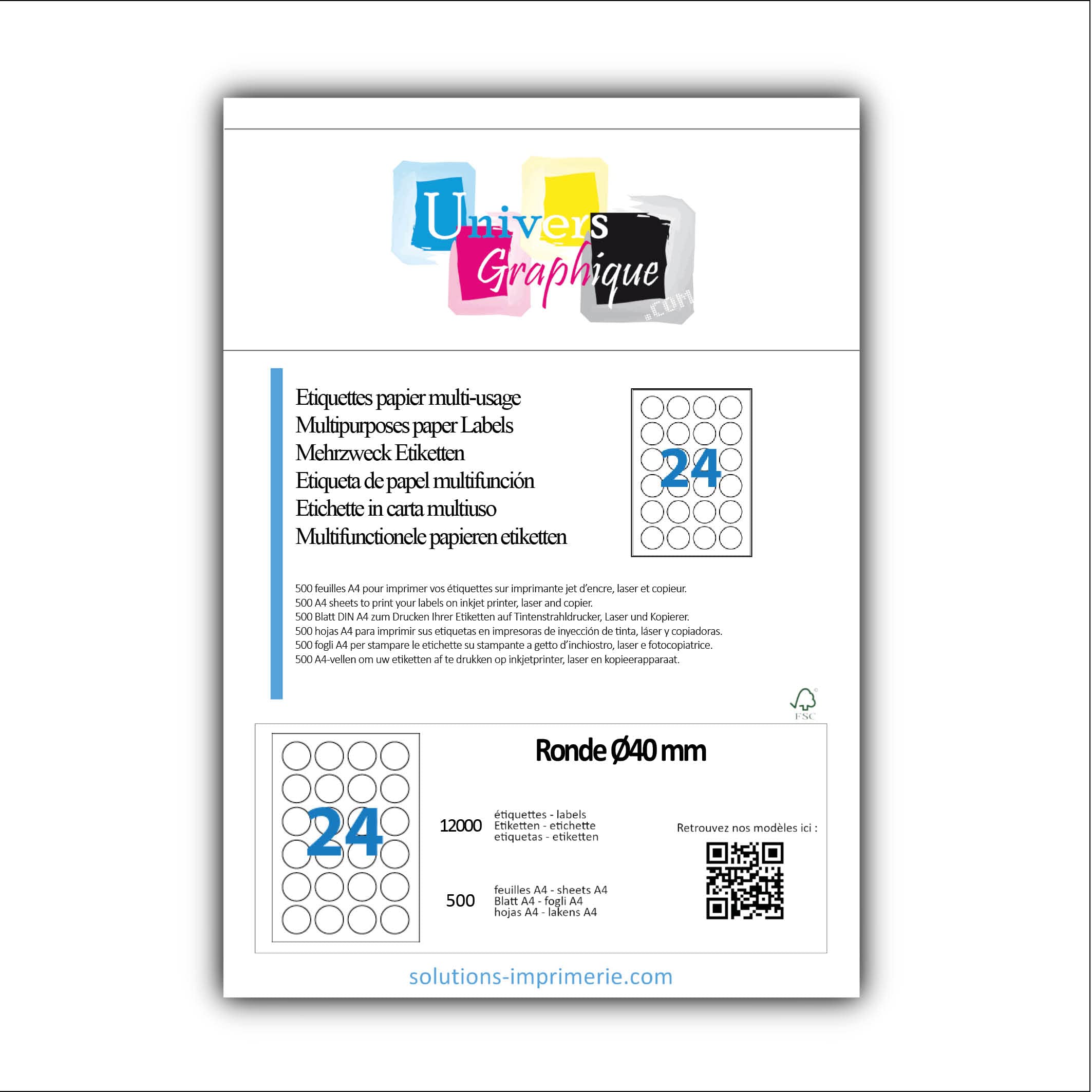 500 A4 hoja de 24 etiquetas autoadhesivas redondas de etiquetas adhesivas 400 mm 24 de papel redonda para impresoras de chorro de tinta y láser