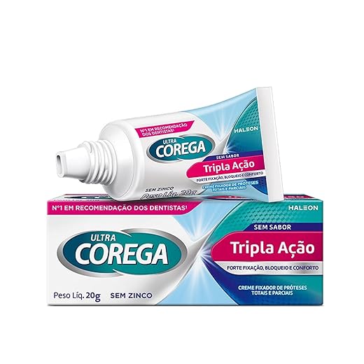 Corega Ultra Creme Fixador de Dentadura e Próteses, Sem Sabor, Forte Fixação por até 12h, 19g
