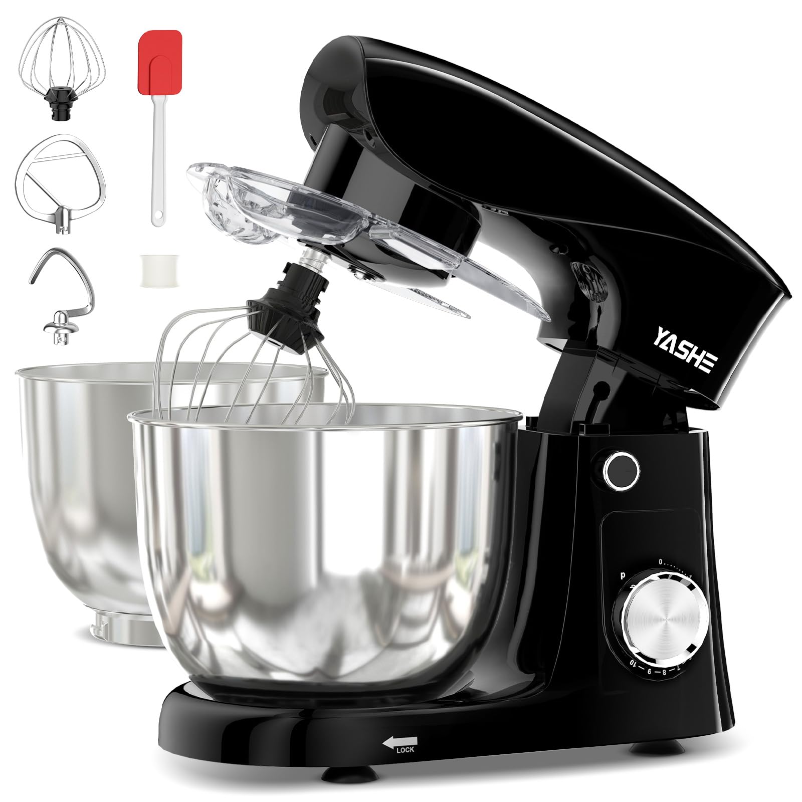 YASHE 1500 W Pastry Processor, 4.5 L + 5 L, Two Stainless Steel Bowls, 10+P Speed, Tilting Head, Dough Hook, Mixer & Whisk, Professional Mixer-image-33